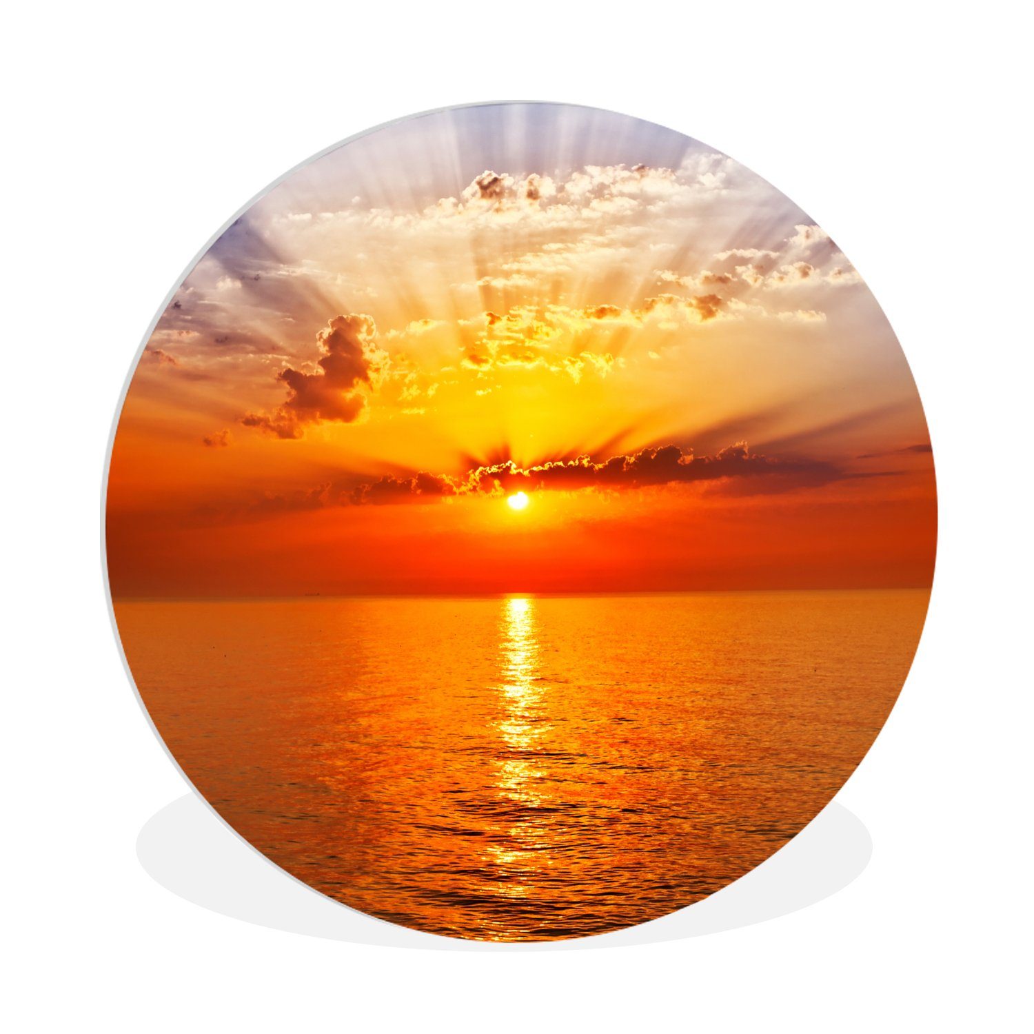 MuchoWow Gemälde Sonnenuntergang - Meer - Himmel - Orange - Horizont - Wasser, Fotodruck (1 St), Kreis Wanddekoration, Rundes Wandbild, 30x30 cm