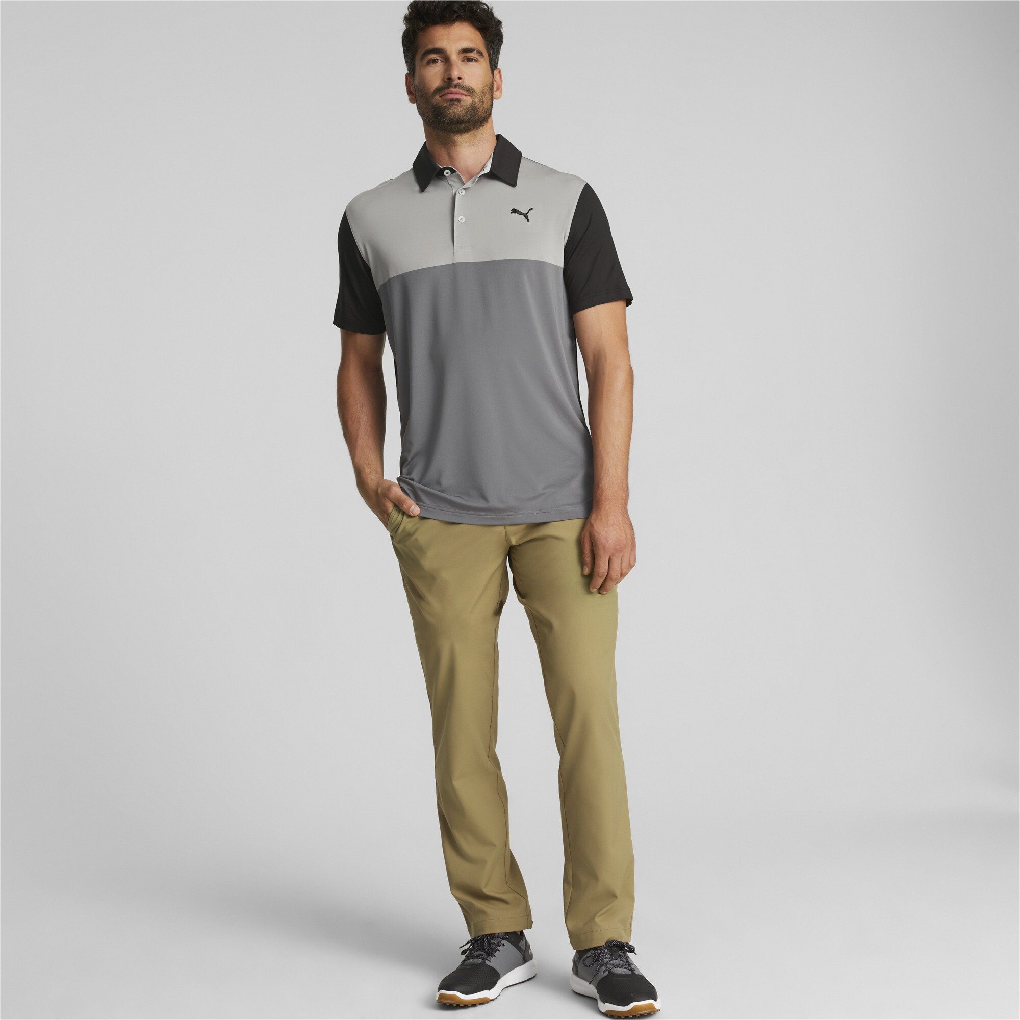 Colourblock Poloshirt PUMA Gray Shade Herren Cloudspun Golfpolo Quiet Black