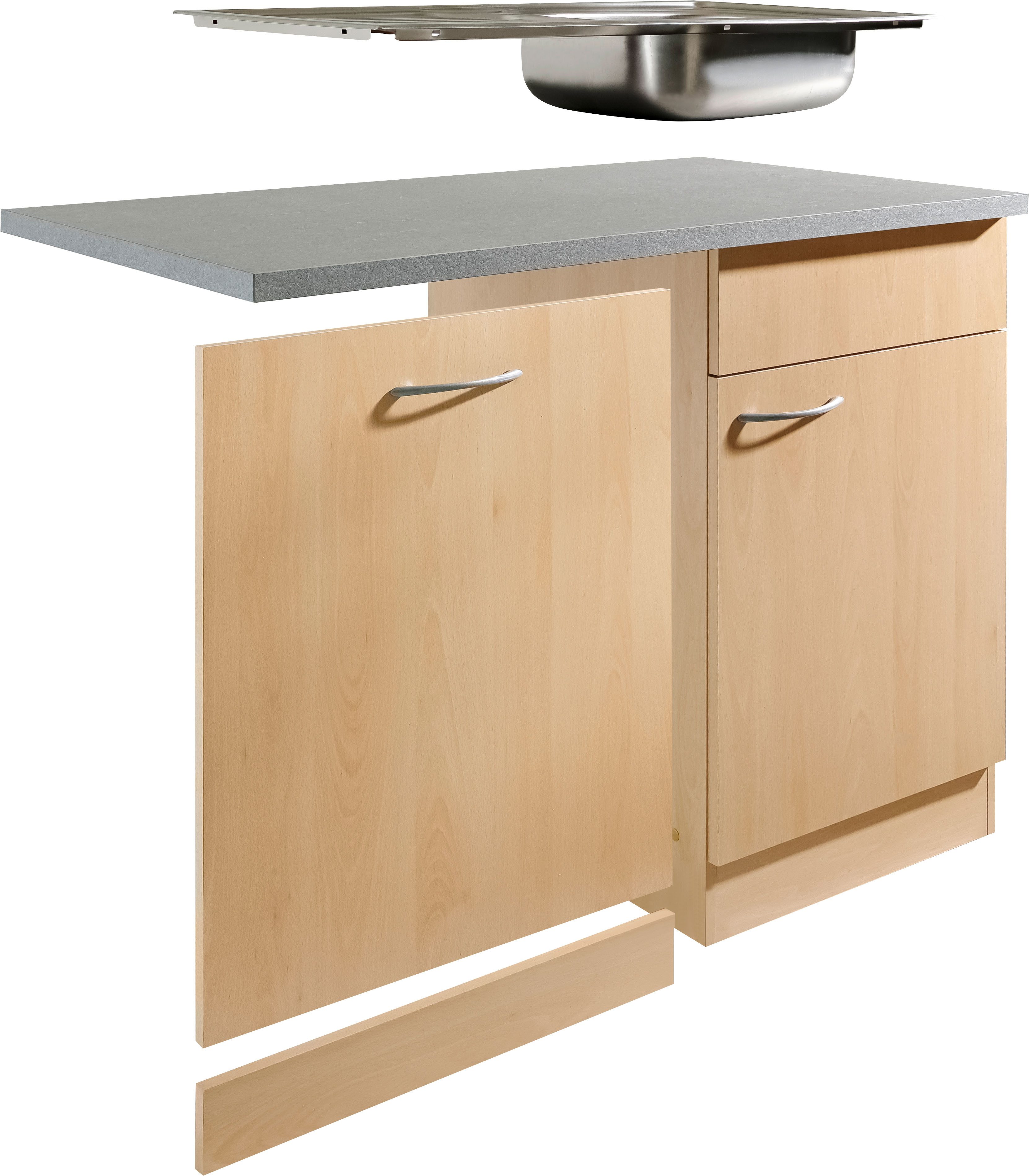 wiho Küchen Spülenschrank Kiel 110 cm breit, inkl. Tür/Griff/Sockel für Geschirrspüler