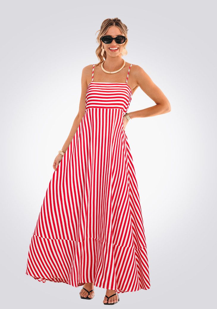 Cupshe Maxikleid Ärmellos Quadratischer Ausschnitt Gestreift