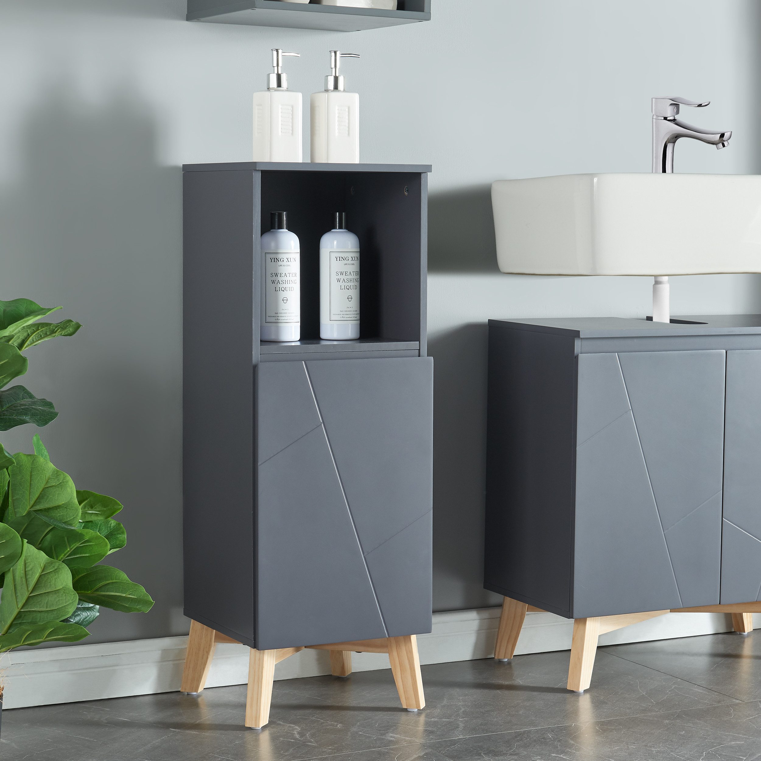 en.casa Midischrank »Overath« Badschrank 86x30x30cm Grau günstig online kaufen
