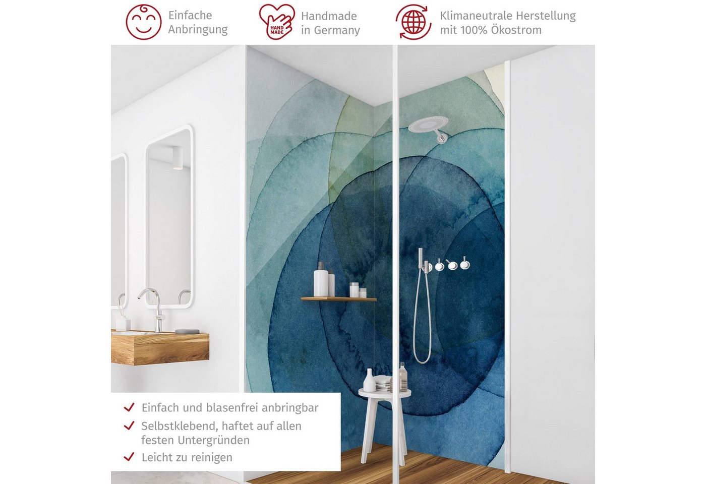 Thumbnail - Bilderdepot24 Badrückwand Abstrakt blau Badrückwand ohne Bohren Illustration, (2-tlg., Hart-Folie Premium matt 0,61 mm),...