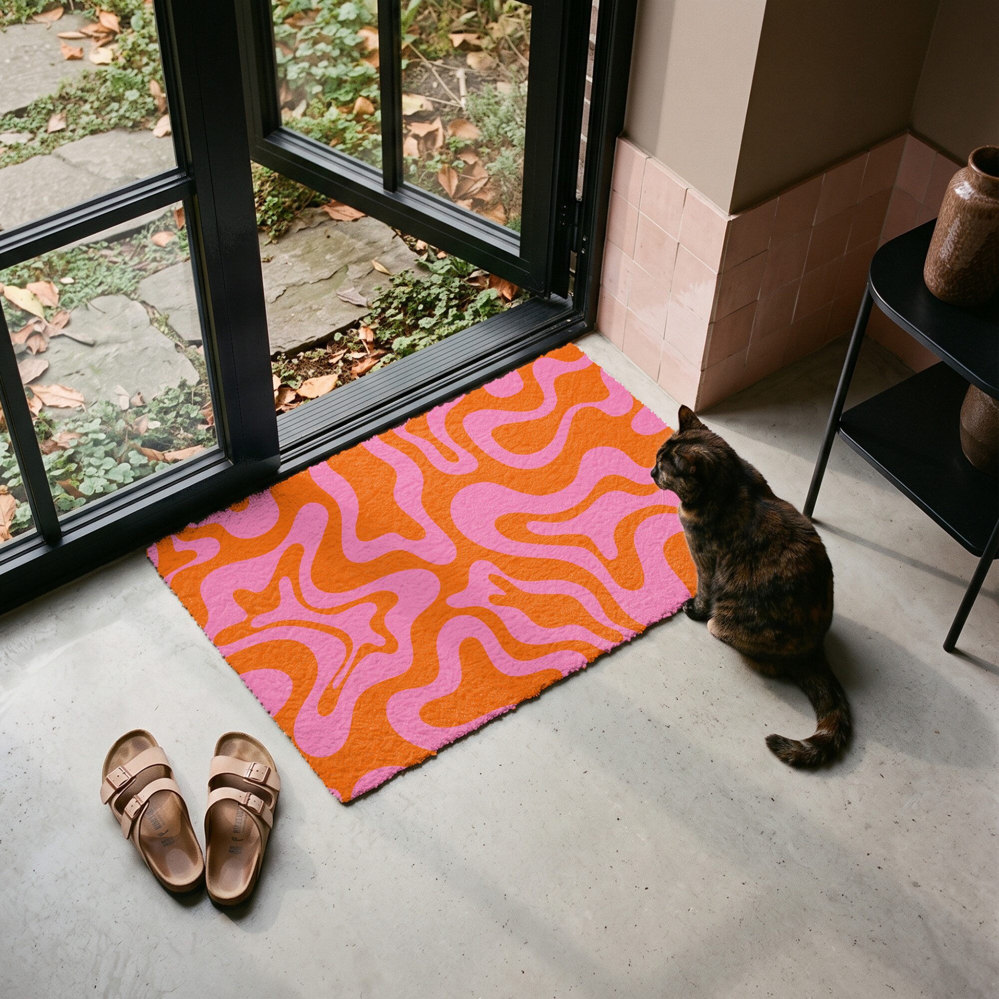 MuchoWow Fußmatte Muster - Rosa - Orange - Abstrakt - Modern, Rechteckig, innen Schmutzfangmatte, Tür, Schmutzfänger Flur, Teppich 60x40 cm – Bild 4 von 5