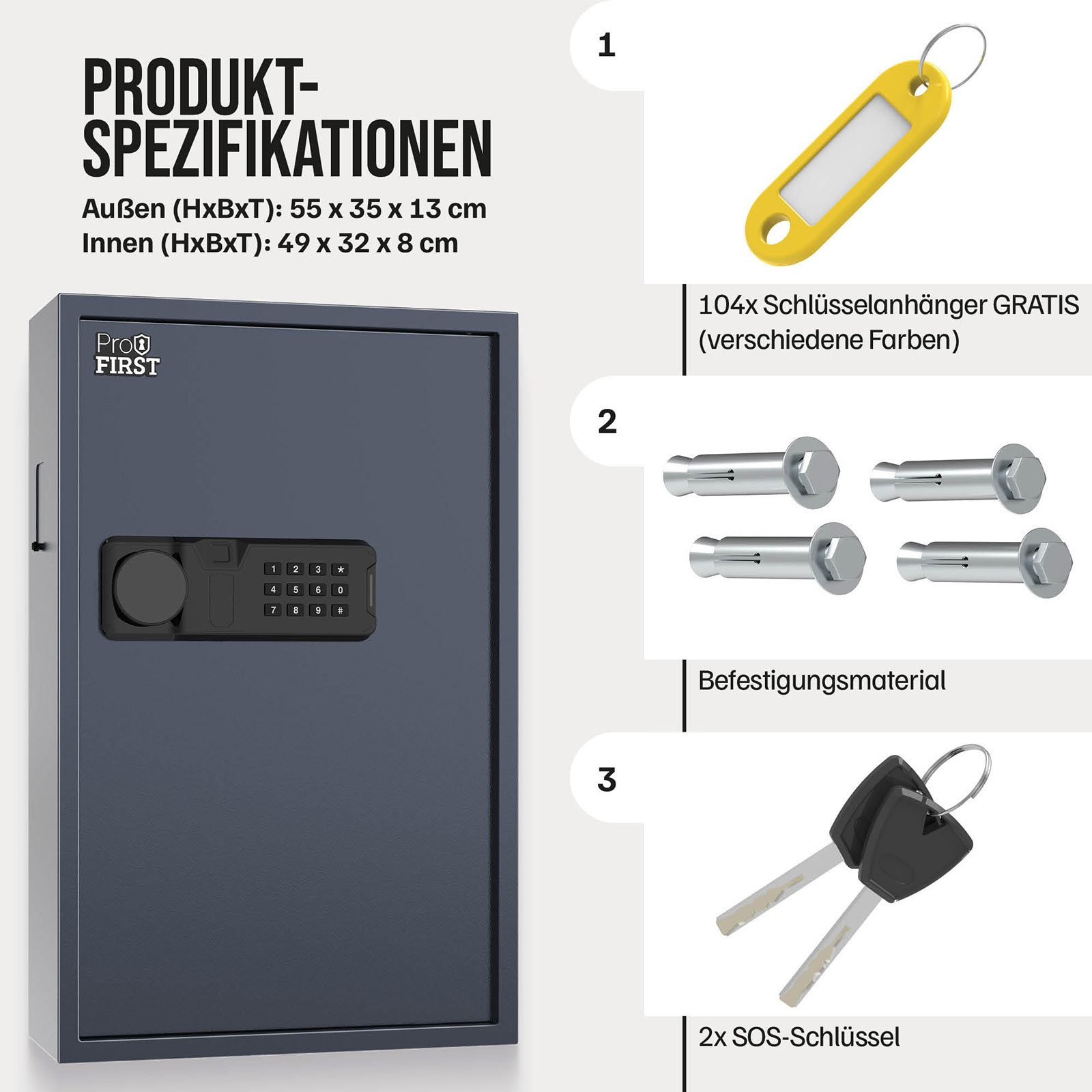 Profirst Schlüsseltresor LockGuard 104 Fingerprintschloss anthrazit