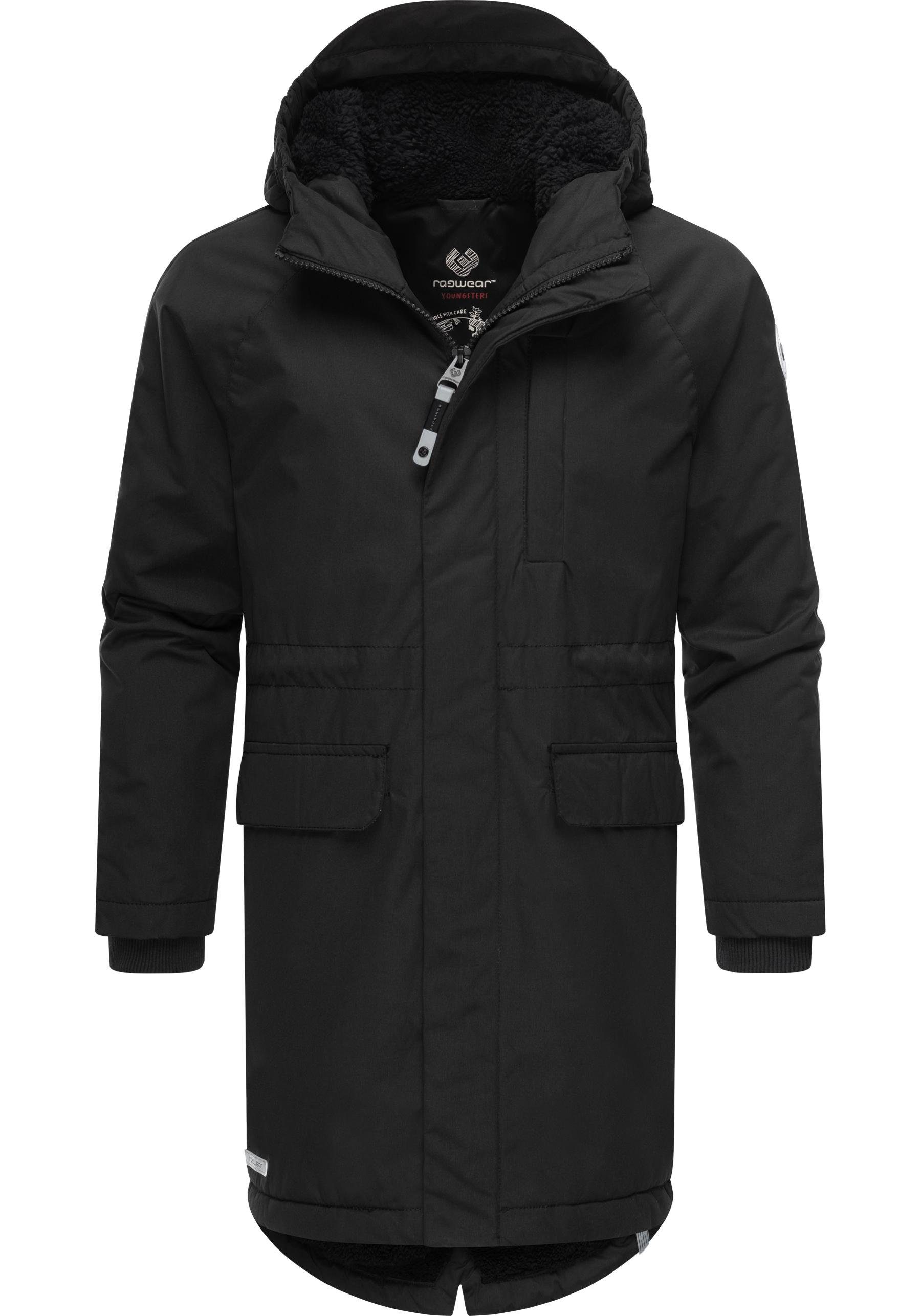 Teddyfell-Innenfutter Jacke schwarz mit flauschig Uniparka Winterjacke B warmem Ragwear