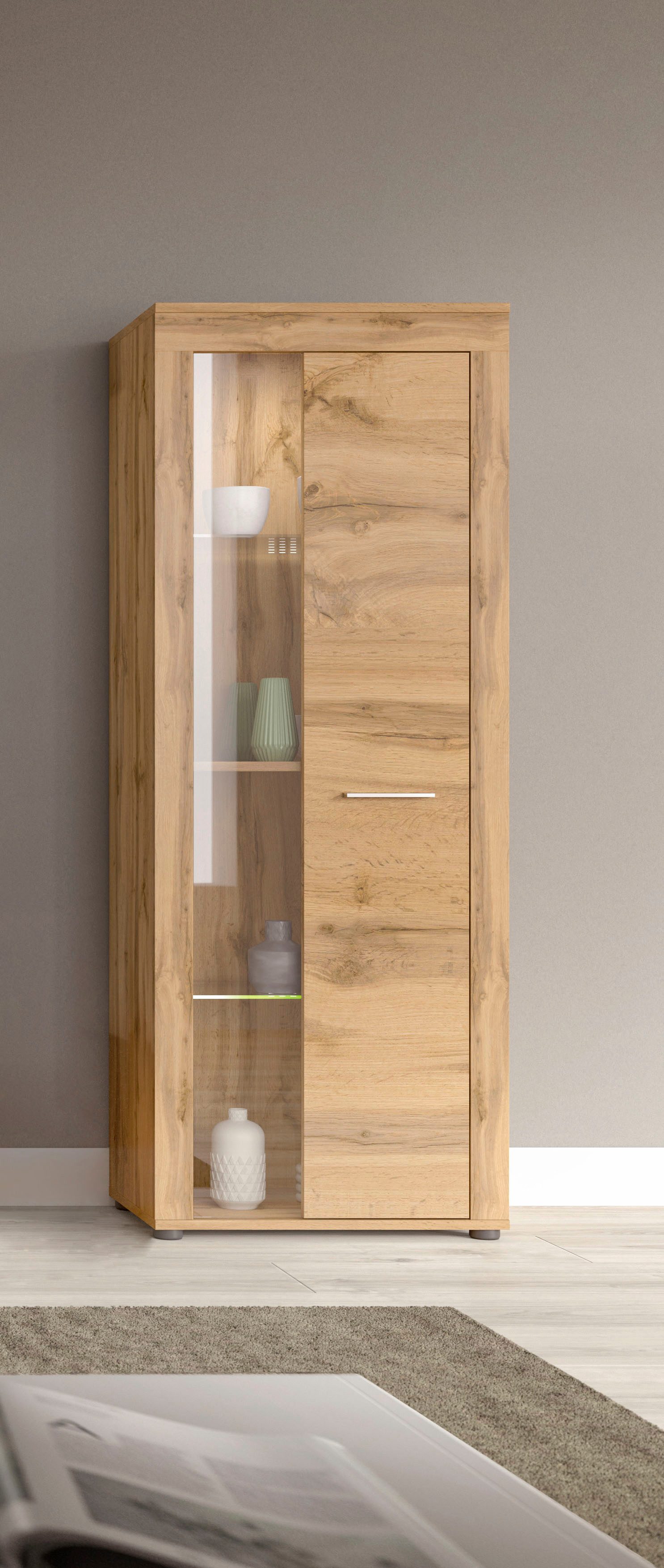 OTTO home Vitrine AOSTA, Höhe 159 cm, 1 Tür (li/re), 2 Glasböden, 4 Fächer (in verschiedenen Farbausführungen, individuell kombinierbar) Standvitrine, Glasvitrine, Showcase, Vitrinenschrank, Wohnzimmer