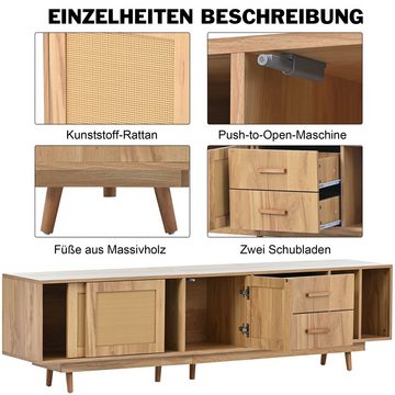 IDEASY TV-Schrank Lowboards, verstellbare Schiebetür, Sideboard, 3 Rattan-Dekortüren, (geeignet für 80-Zoll-Fernseher) geeignet für Esszimmer, Wohnzimmer, Küche