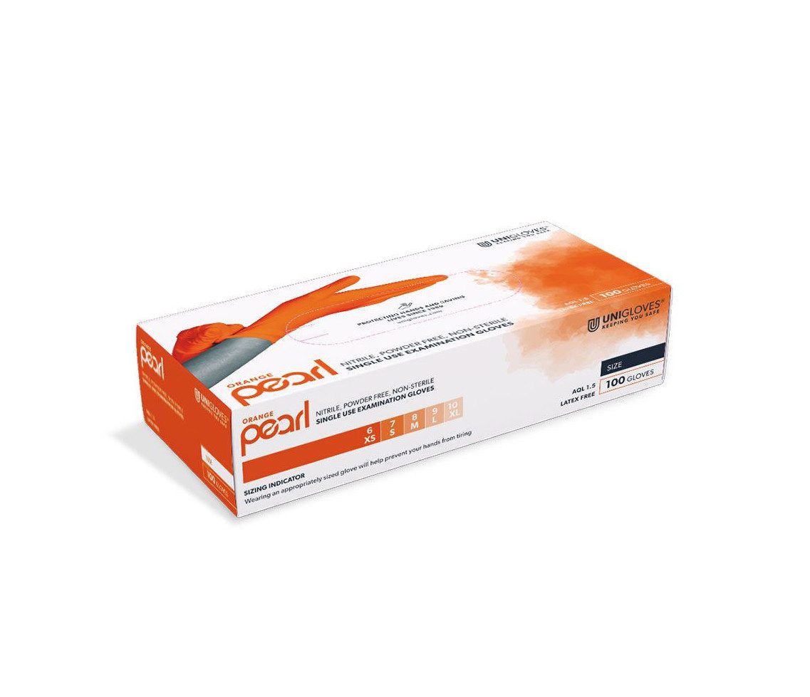 DocMed Nitril-Handschuhe Orange Pearl Nitril U.-Handschuhe Gr. XS/S/M/L/XL 100 Stk. (Einweghandschuhe, 100-St., Reißfest & elastisch) Latexfrei & puderfrei – ideal für Всеrgiker und empfindliche Haut