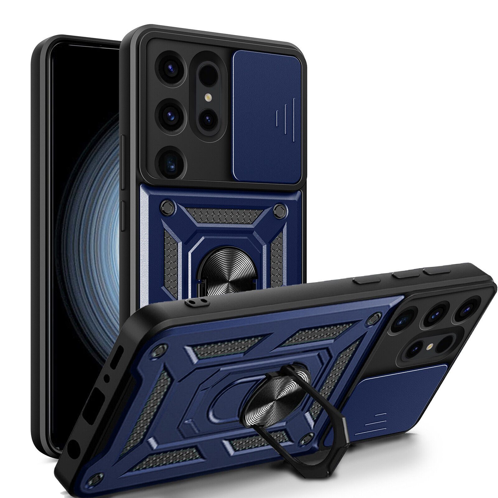 betterfon Handyhülle Panzerhülle für Samsung Galaxy S24 Ultra mit Kameraschutz & Ringhalter, Outdoorhülle mit Smartstand und Silikonkern