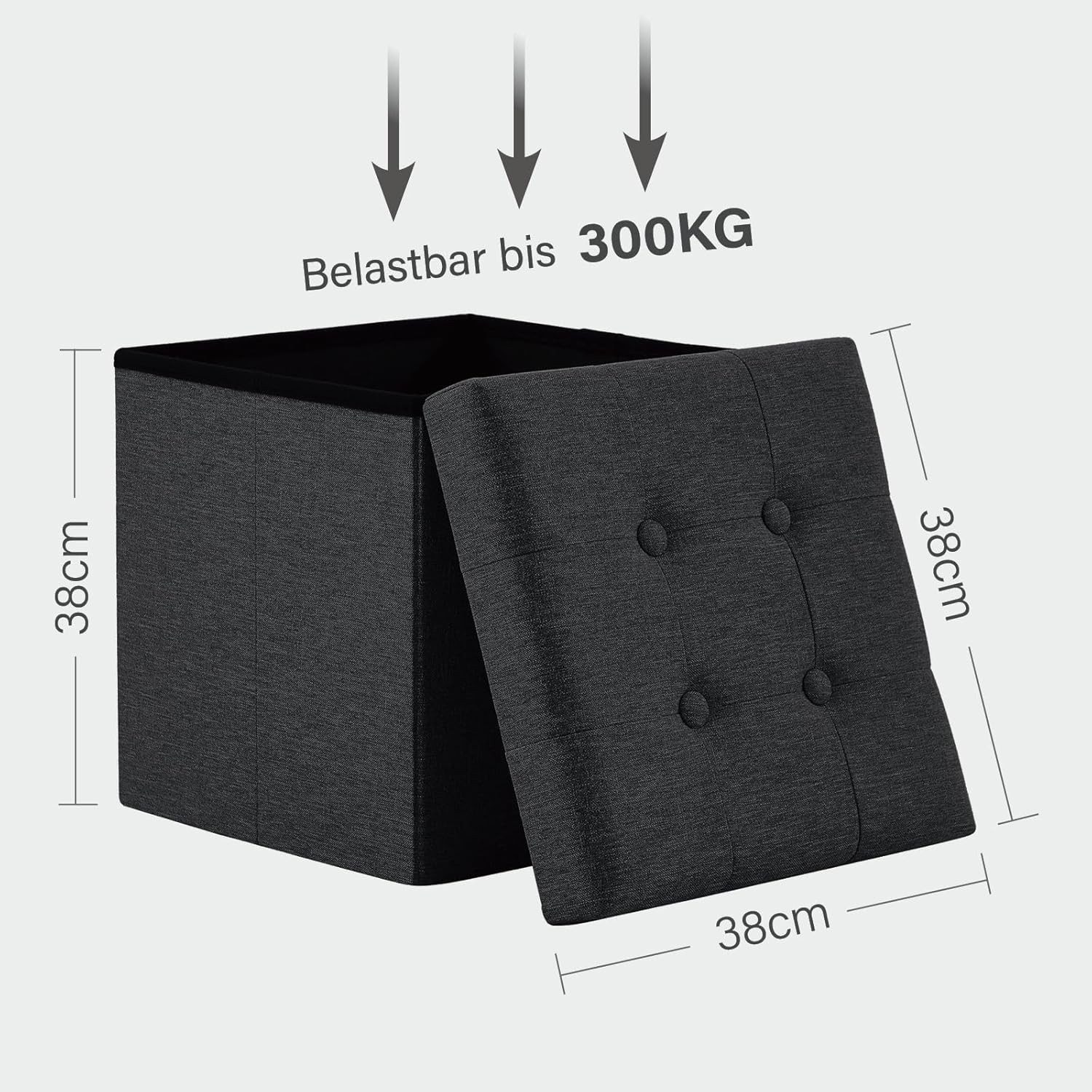 Zedelmaier Sitzbank mit Stauraum Fußbank klappbare Aufbewahrungsbox aus Leinen, belastbar bis 300 kg, als Fußbank, Nachttisch oder Sitzwürfel – Bild 3 von 5