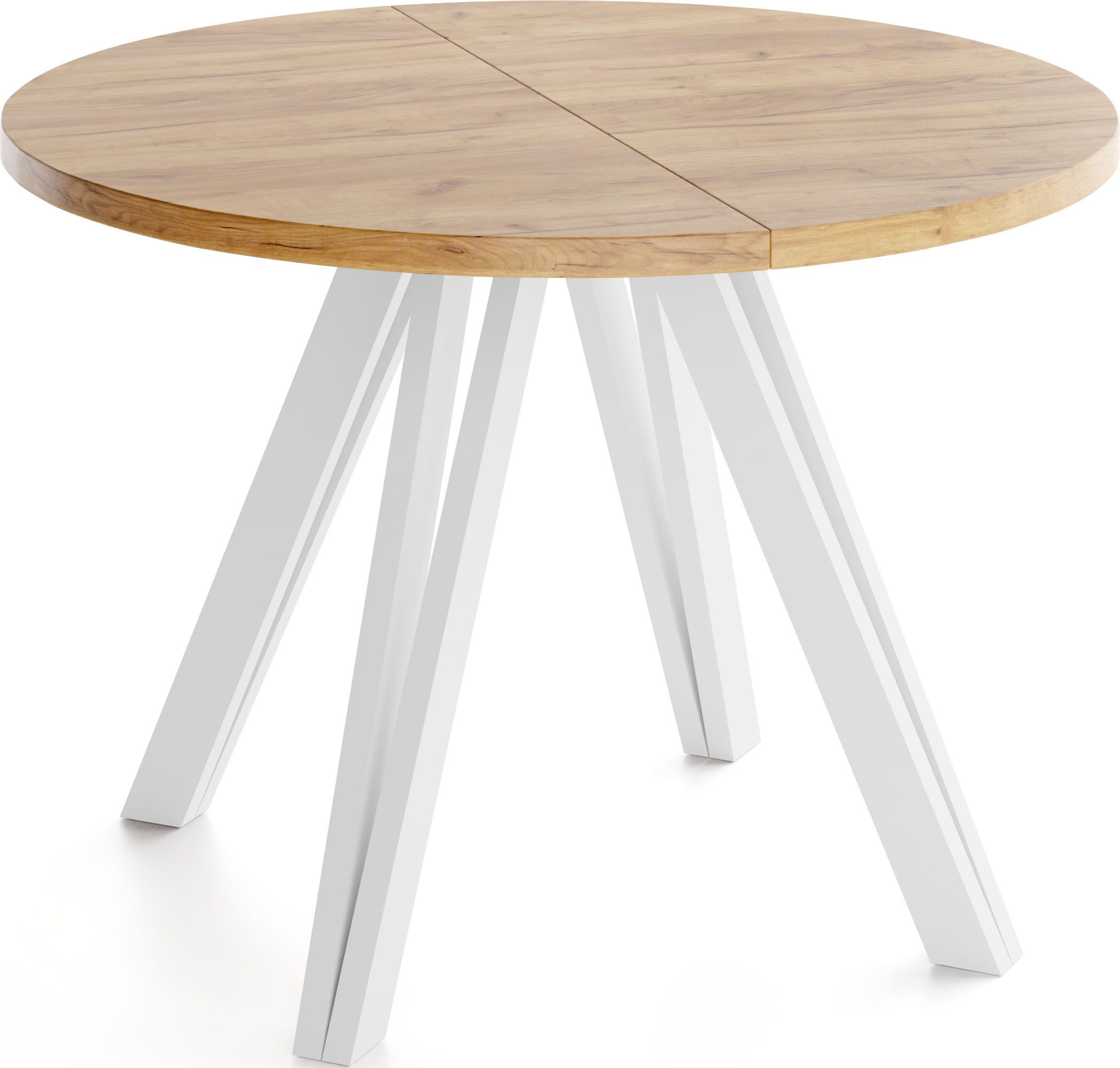 WFL GROUP Esstisch Ravano ausziehbar rund modern mit Weißen Holzbeinen (MADE IN EU, drei Größen – 100 cm, ausziehbar auf 140/180 cm), platzsparender Tisch für kleine Küche, Esszimmer oder Wohnzimmer