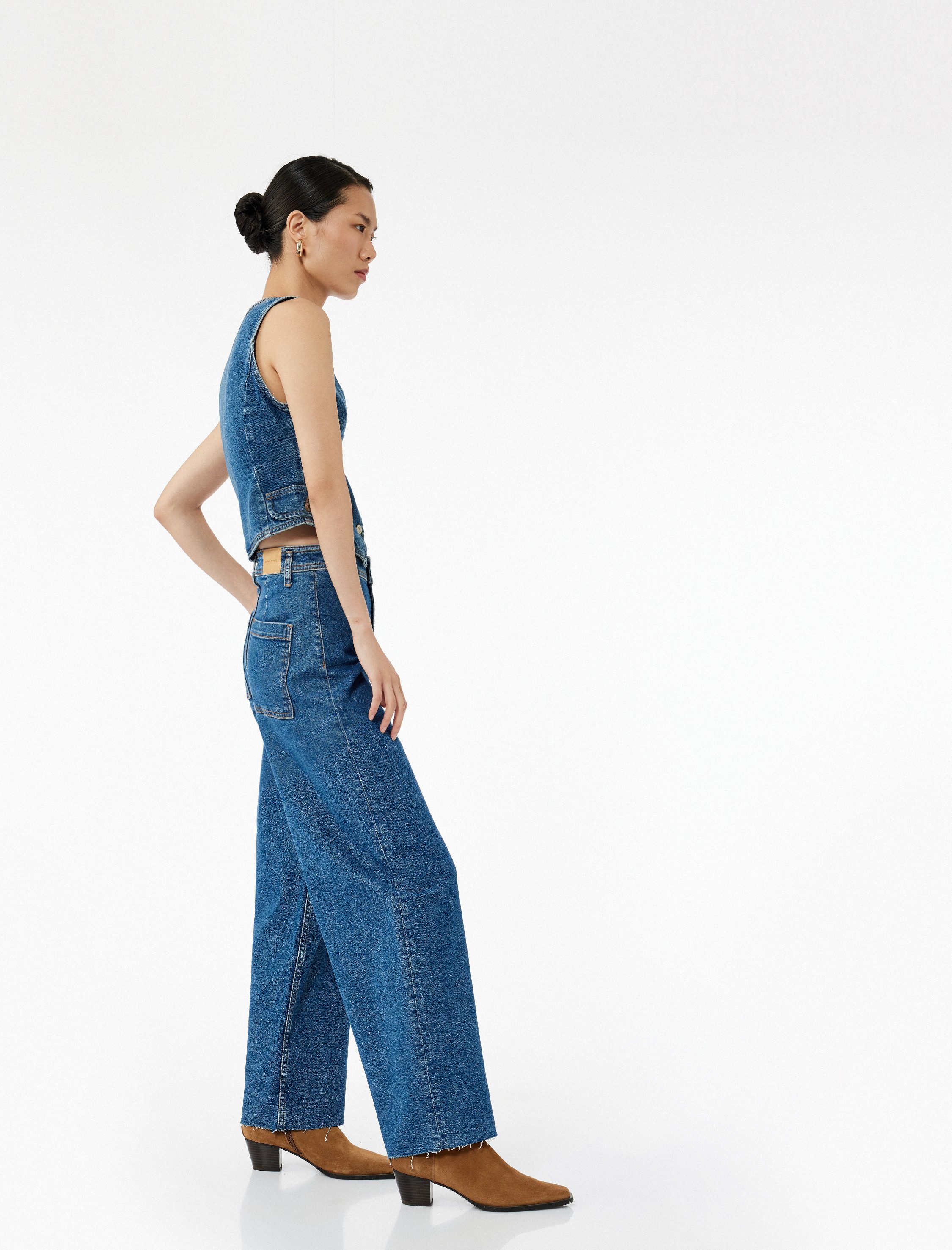 Koton Loose-fit-Jeans Koton Weite Culotte-Jeans Mit Hohem Bund
