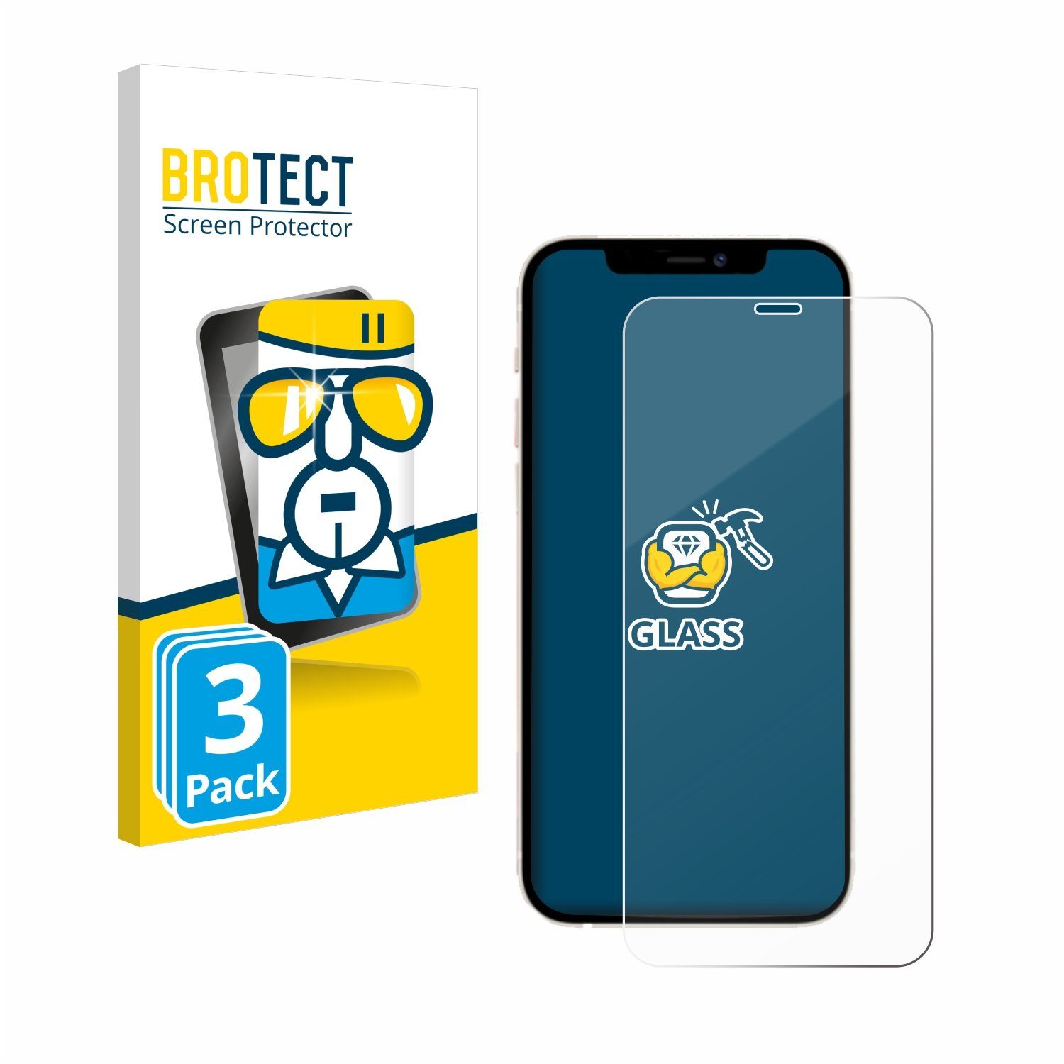 BROTECT Displayschutzglas Schutzglas für Apple iPhone 12, 3 Stück, Displayschutz 9H Schutz Glas Klar Transparent