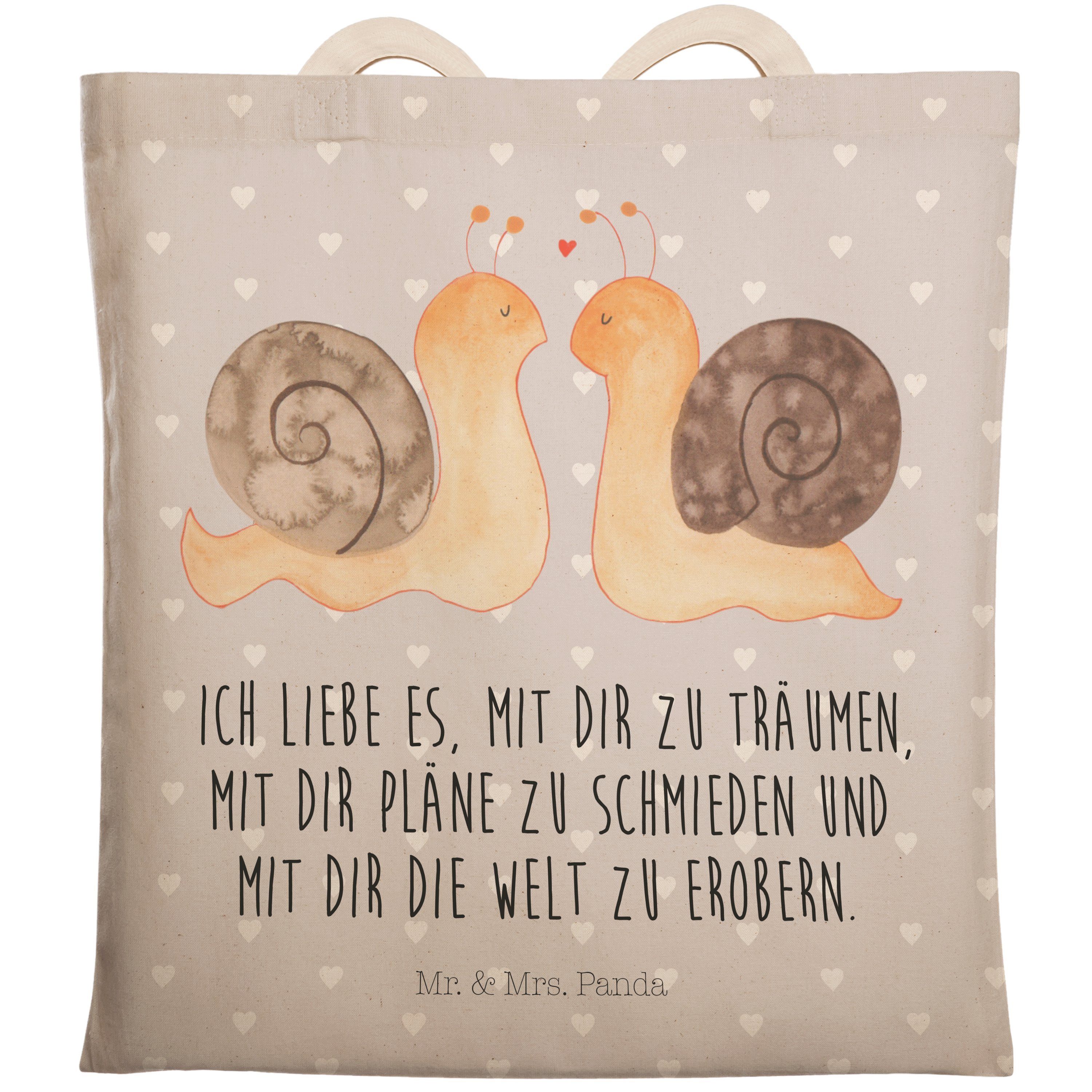 Mr. & Mrs. Panda Tragetasche Schnecken Liebe - Grau Pastell - Geschenk, verliebt, Tragetasche, Ehe (1-tlg)