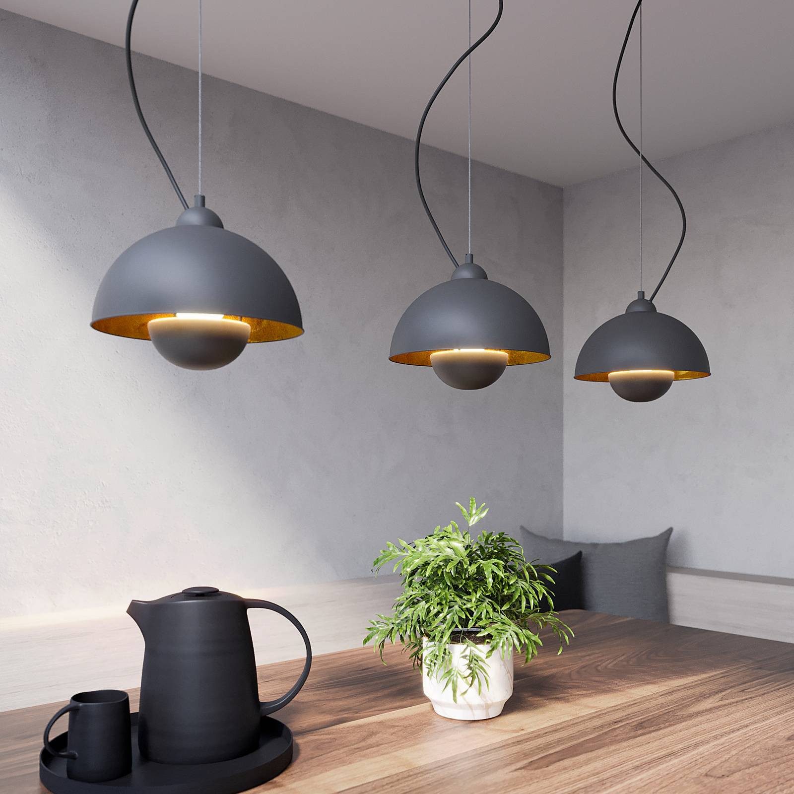 Lindby Hängeleuchte Gretja, Metall, Schwarz IP20, 3 x 60 W