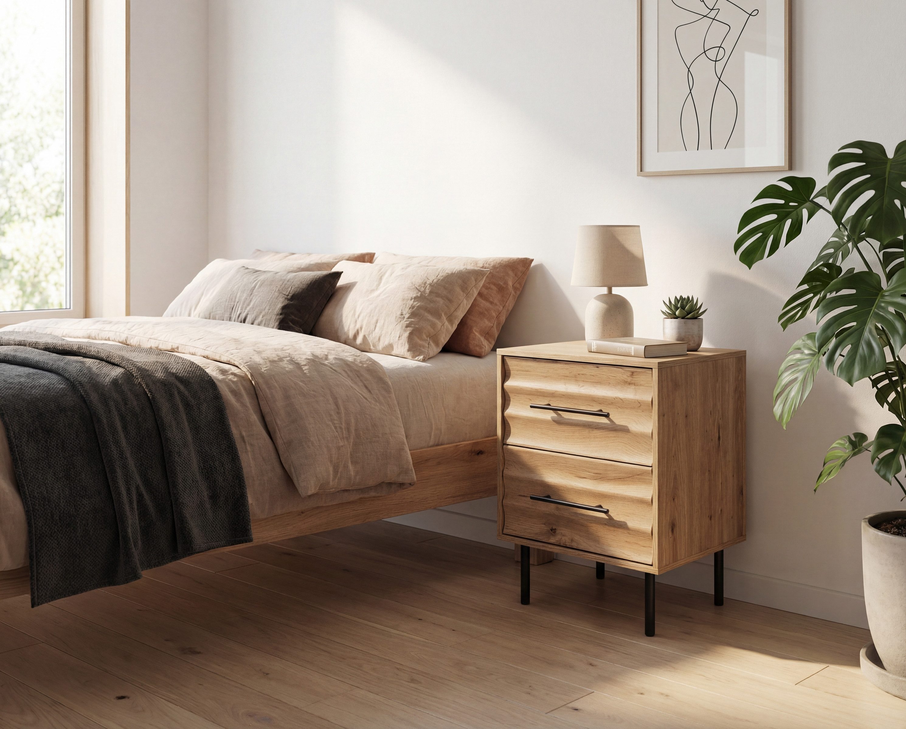 freiraum Nachtkonsole Falun, in Artisan/Eiche 3D-Fronten in Wellenoptik - 40x55x39cm (BxHxT)