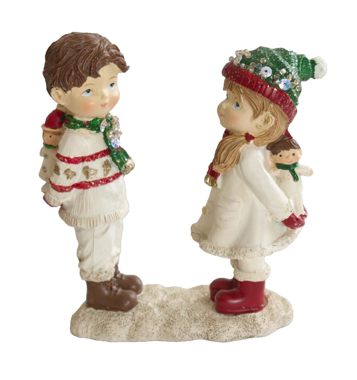 Kaufhaus le petit Weihnachtsfigur Winterkinder Deko Kinder Paar Puppe Figur Kind Mädchen Skulptur Objekt, Junge Dekofigur Dekoskulptur Dekoobjekt aus Polyresin (Kunststein