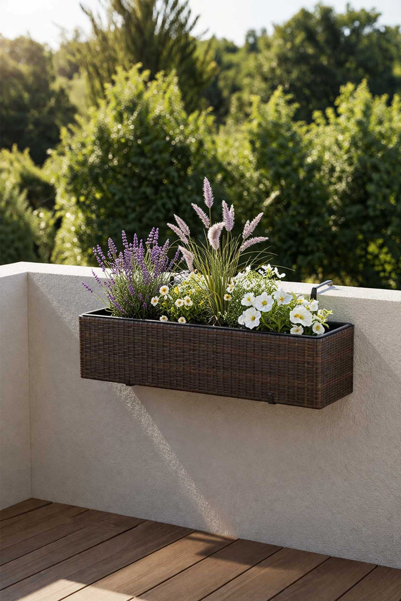 VIVANNO Balkonkasten Polyrattan BALKONI Kasten - Braun Geflochten (1 St), 80x19x20 cm