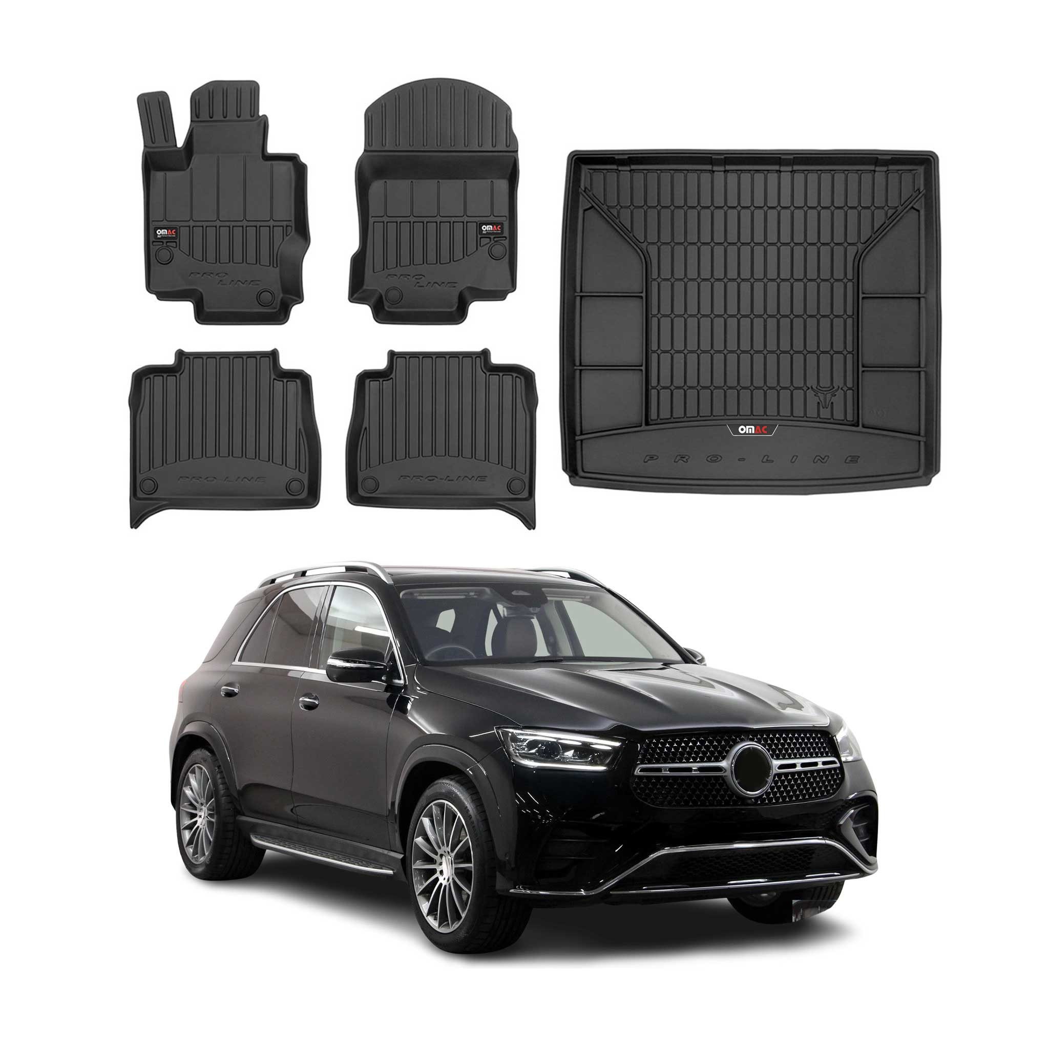 OMAC Auto-Fußmatten Kofferraumwanne Set für Mercedes GLE V167 2019-2025 Gummi 5x (5 St), für Mercedes GLE V167 2019-2025 Mercedes GLE V167 2019-2025, Einfache Installation,Antirutsch,Leicht zu reinigen