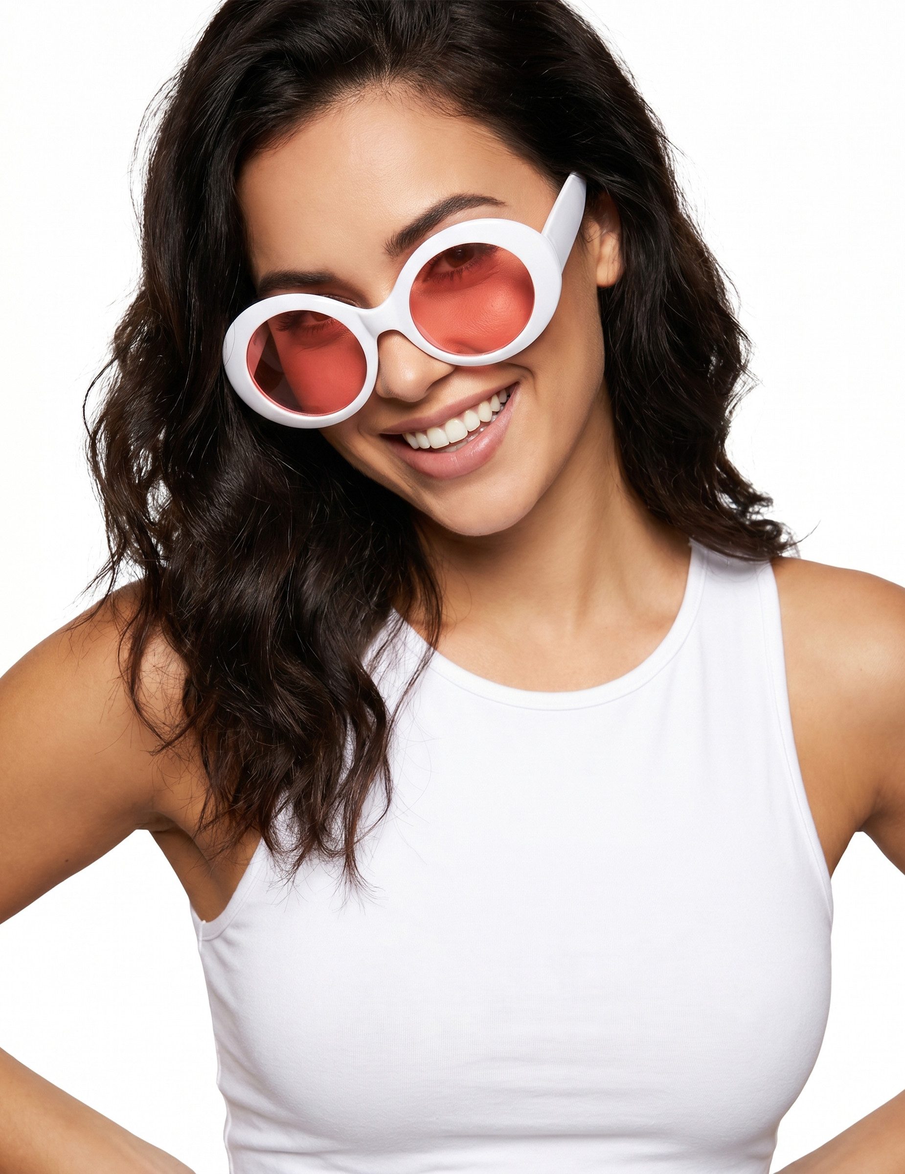JADEO Kostüm Retrobrille runde Brille rosa