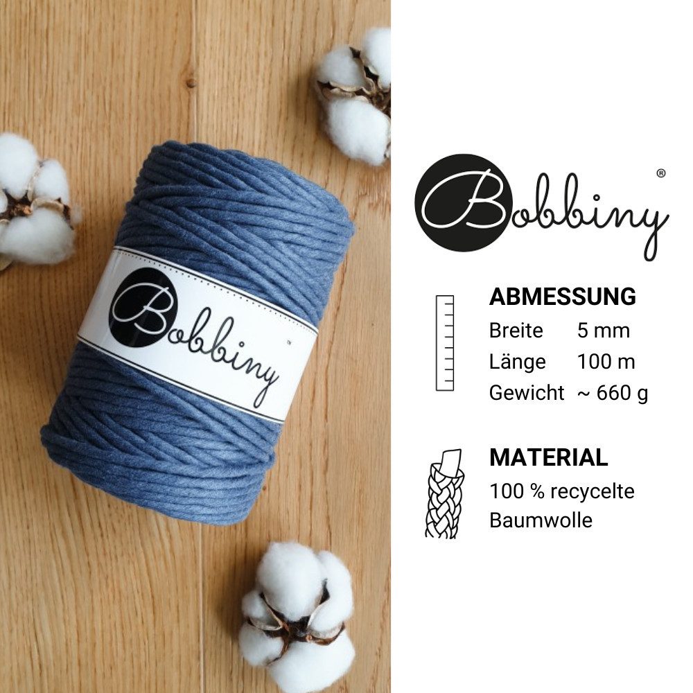 Bobbiny Bobbiny 5 mm Makramee Garn Regular 100 m Häkelwolle, 100 m (5 mm Baumwoll-Kordel), 660 g