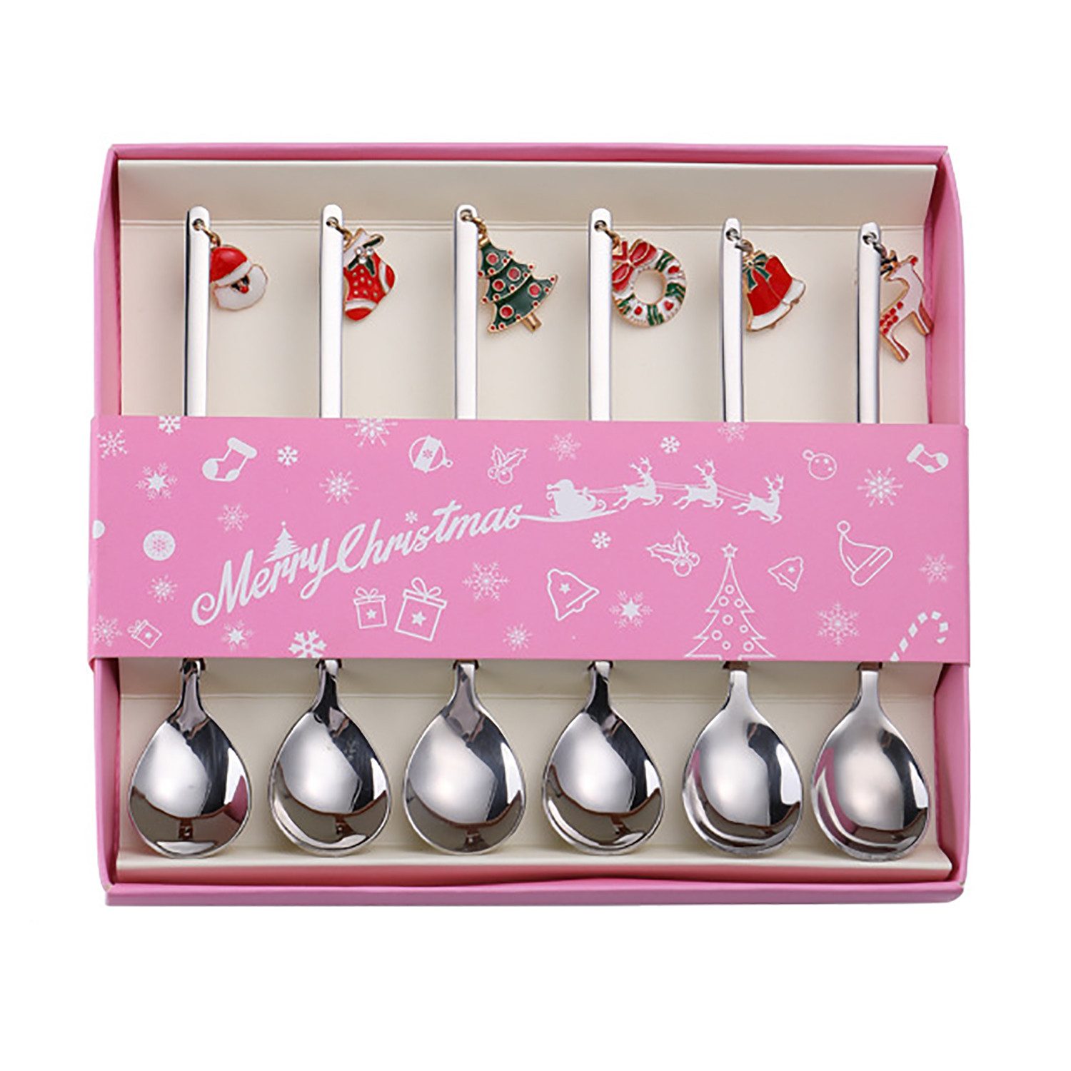 FOUORTUNATE-BEE Чайная ложка 6 Stück Weihnachten Чайная ложка Weihnachten Ложки Set, Kaffee Ложки Edelstahl Weihnachtslöffel Weihnachten Tisch Deko