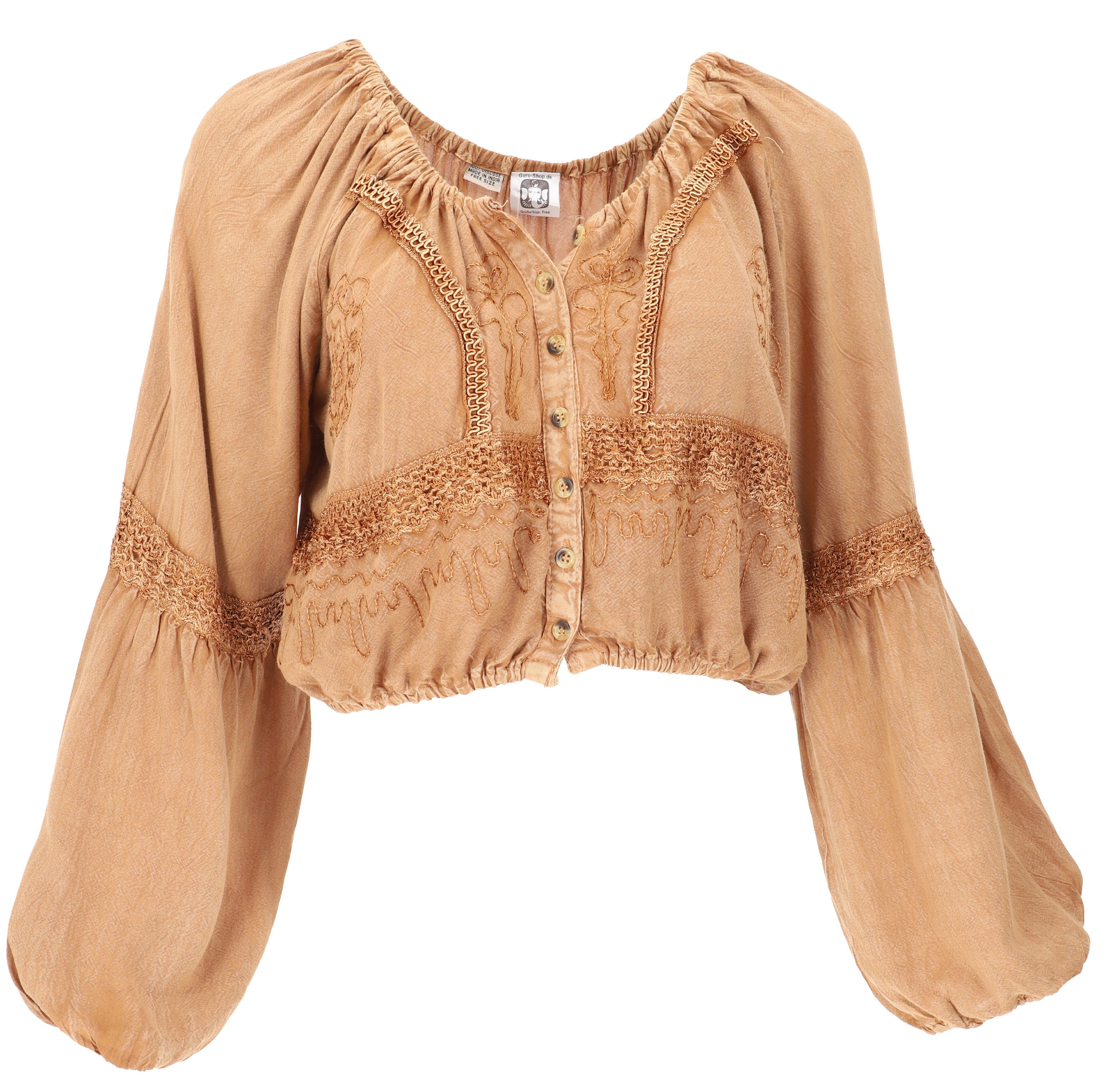 Guru-Shop Longbluse Bestickte indische Hippie Langarm Bluse, Boho.. alternative Bekleidung