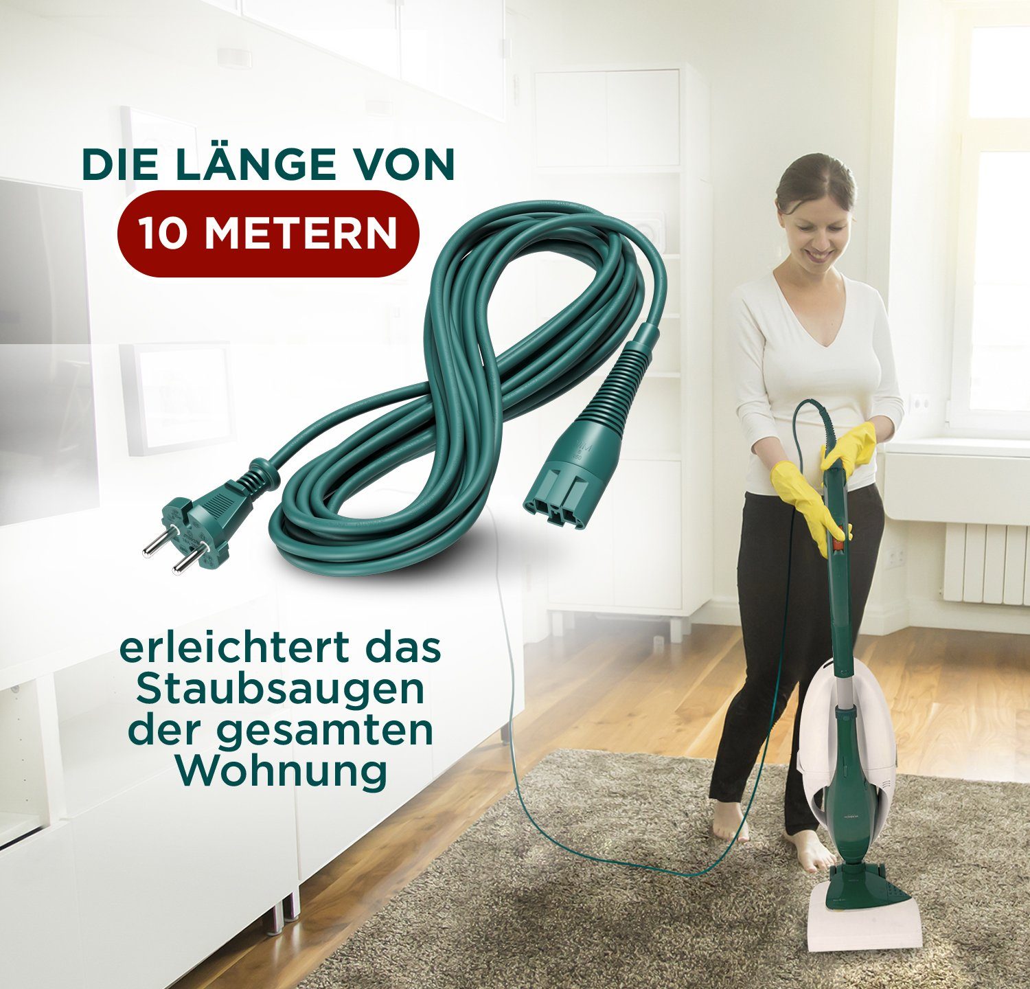 VIOKS Anschlusskabel kompatibel mit Vorwerk Kobold VK130, VK131 Stromkabel, 10 m