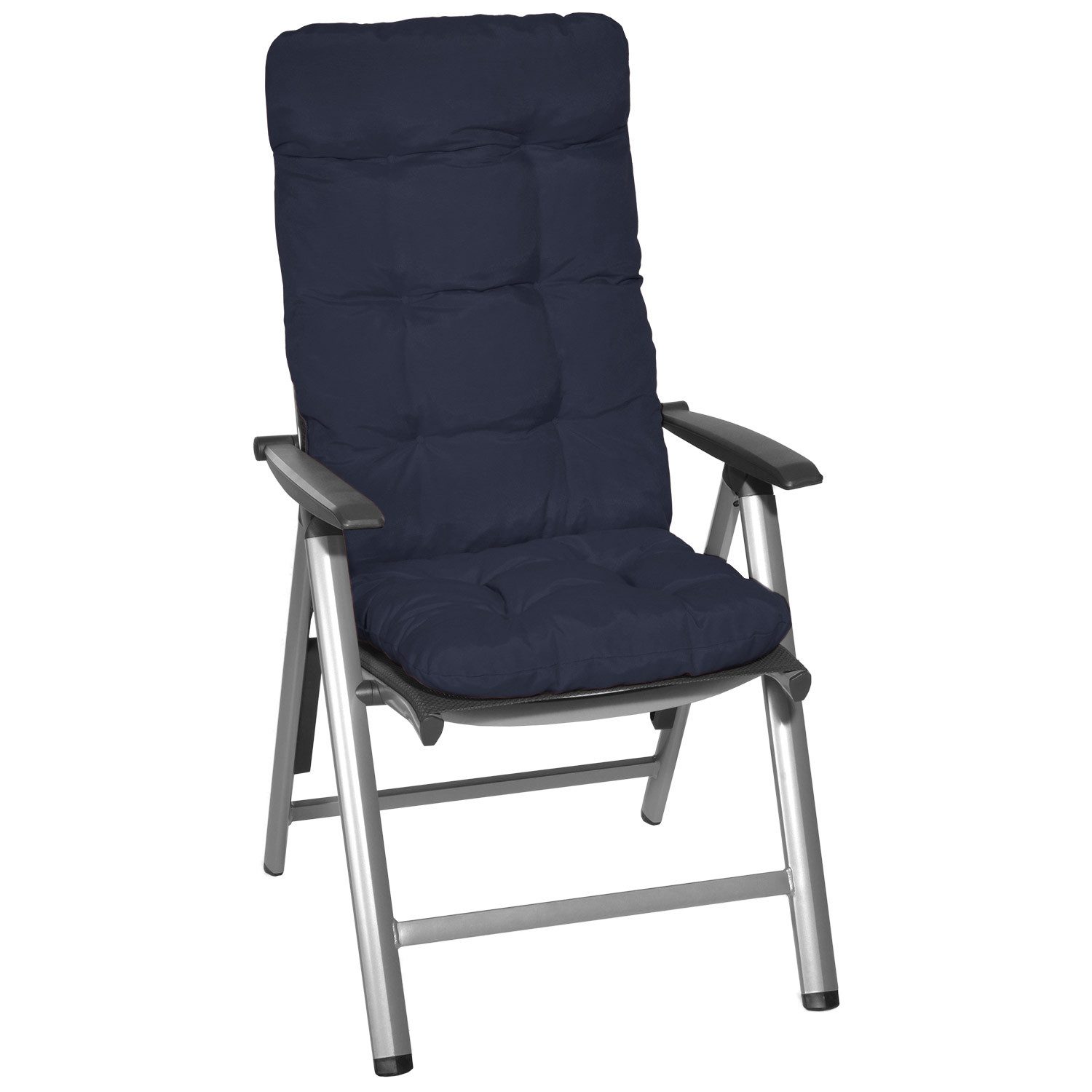 Beautissu Hochlehnerauflage 4er Set Hochlehner Auflagen Flair HL, 120x50x8cm, Dunkelblau, Sitzpolster Set für Gartenstühle Outdoor – Stuhlkissen für Hochlehner