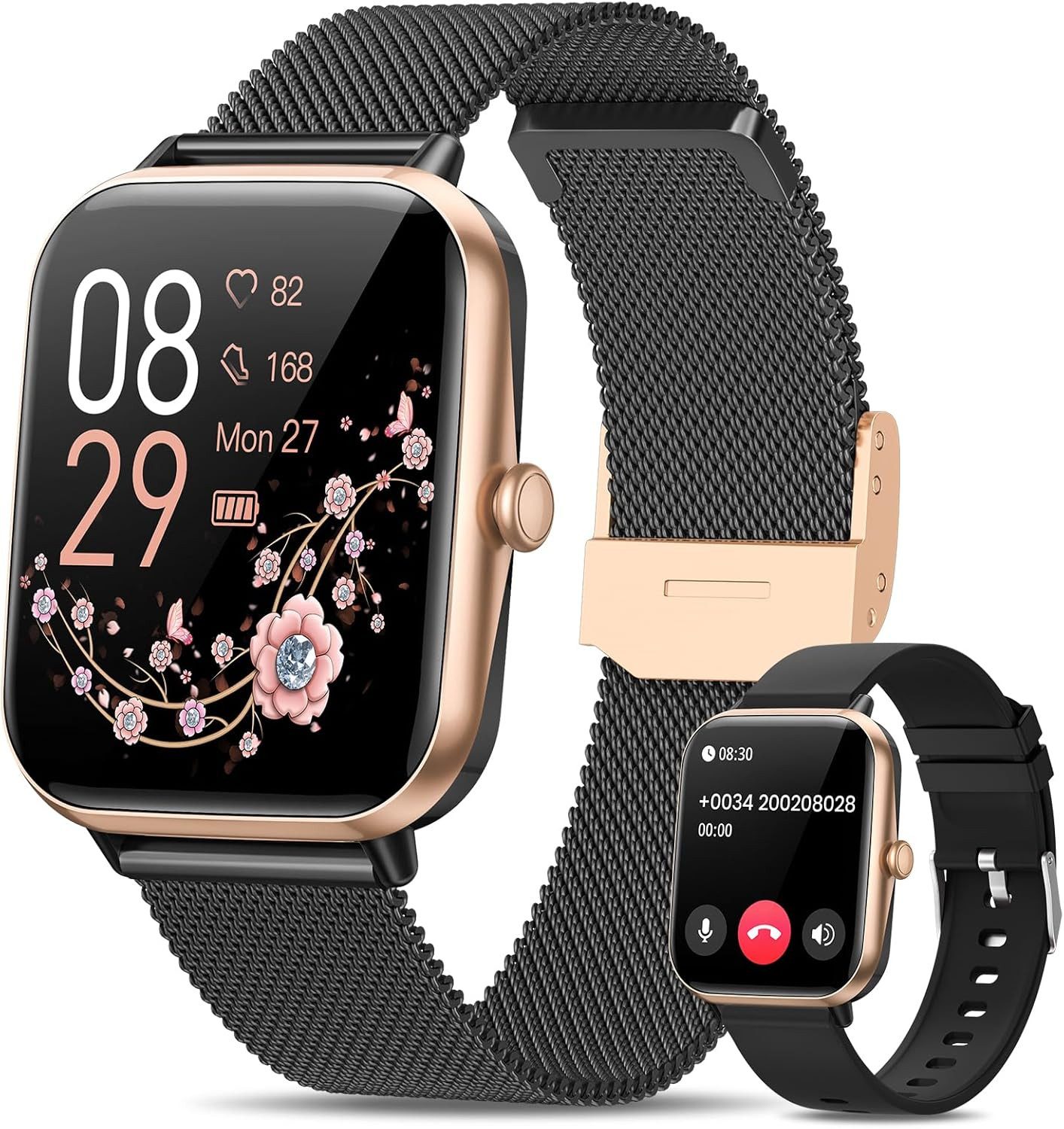 Damen's Telefonfunktion IP68 wasserdicht Fitness Tracker Smartwatch