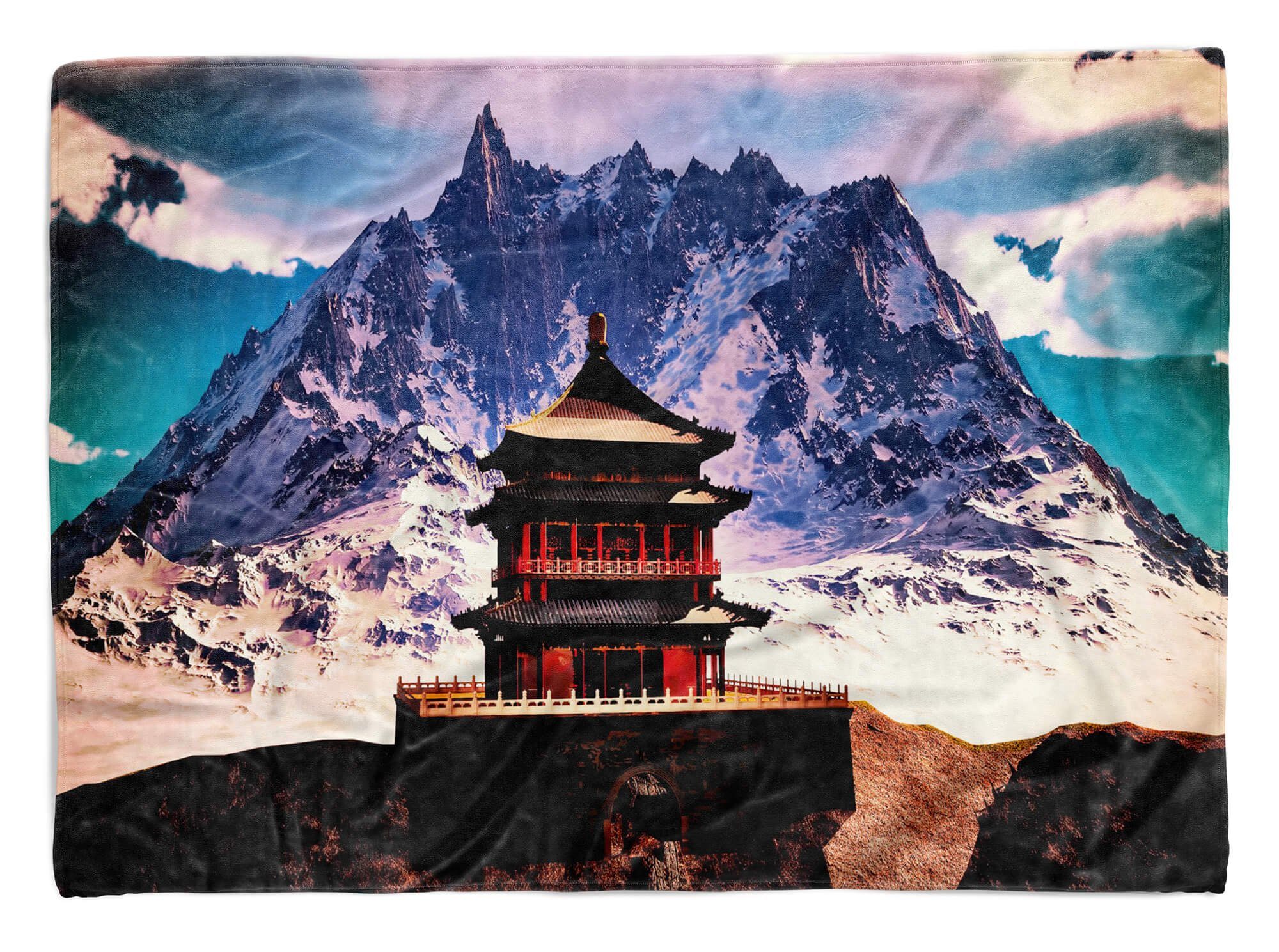 Sinus Art Handtücher Handtuch Baumwolle-Polyester-Mix Himalaya Handtuch Berg mit (1-St), Tempel, Fotomotiv Kuscheldecke Strandhandtuch Saunatuch