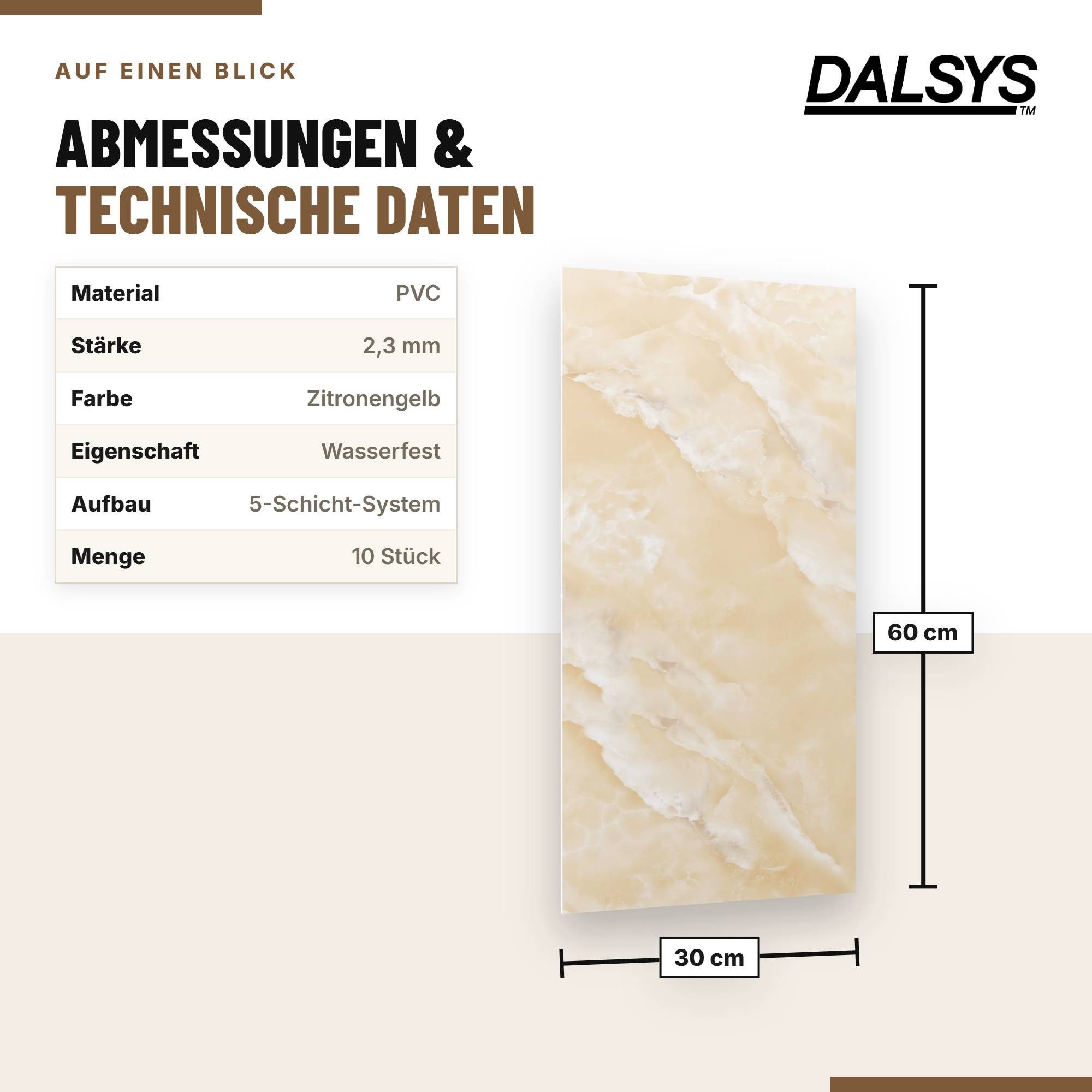 Dalsys Wandpaneel Wandverkleidung selbstklebend aus PVC, BxL: 30x60 cm, (60x30cm Marmoroptik Zitronengelb, 10-tlg., flexible Wandverkleidung Badezimmer wasserfe – Bild 2 von 5