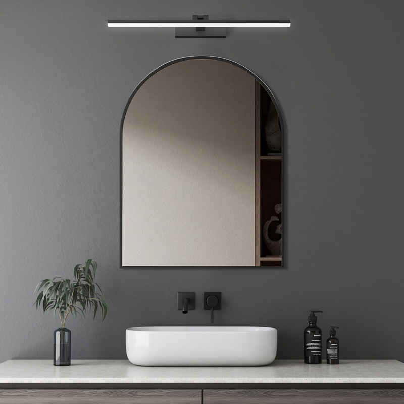 WDWRITTI Badspiegel mit Licht Wandspiegel Rundbogen Schwarz mit 60cm LED Wandleuchte (Spiegel mit Alurahmen, 60x80, 50x70cm), Badezimmerspiegel mit Beleuchtung Set
