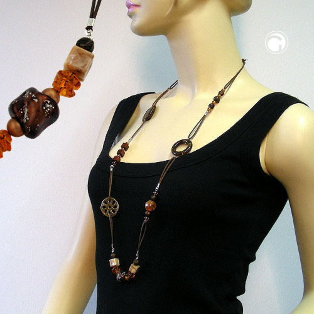 unbespielt Collier Kette Kunststoff-Perlen braun-marmoriert Kordel 95 cm, Modeschmuck für Damen
