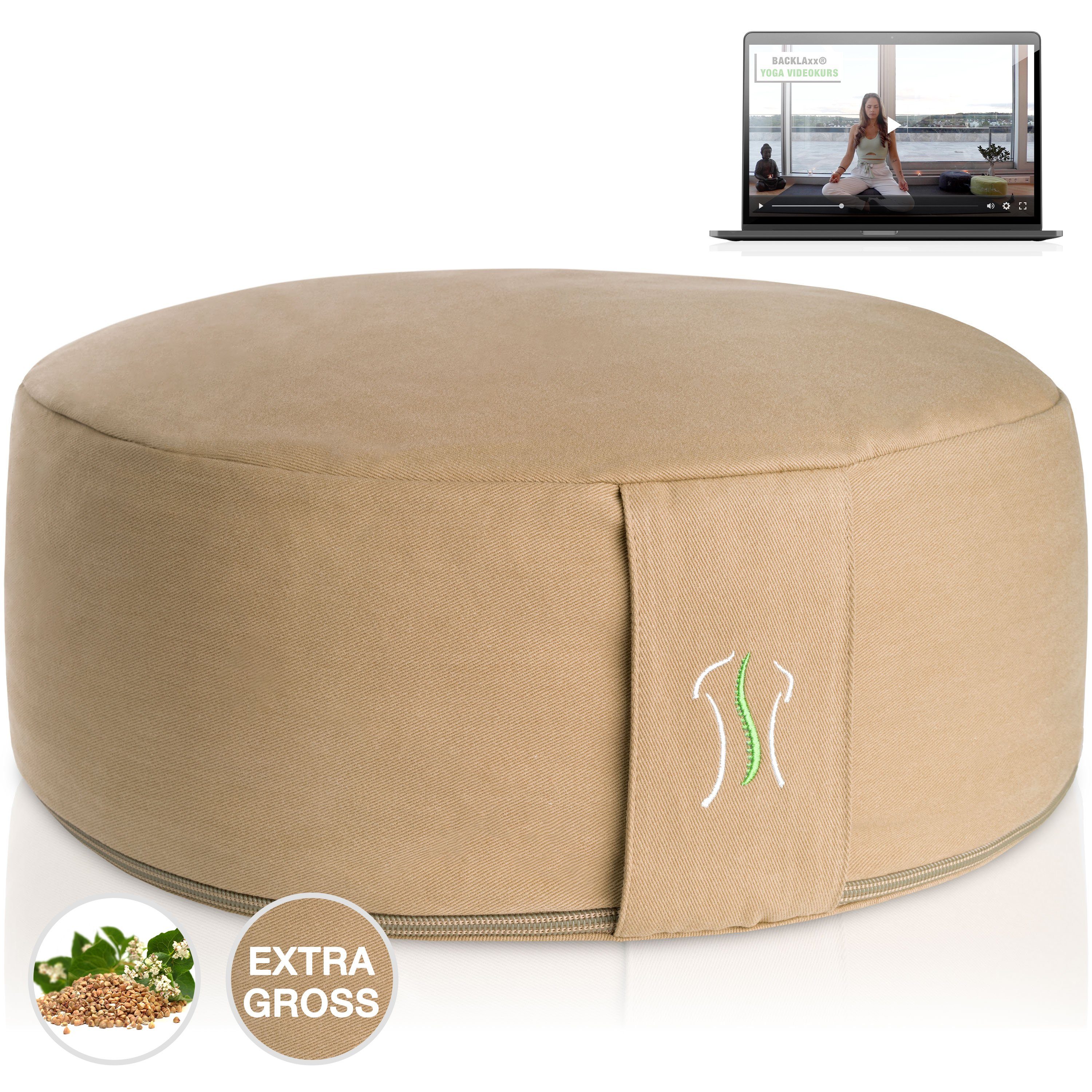BACKLAxx® Meditationskissen Rund, H: 15cm im Set (inkl. gratis Videokurs), unifarben