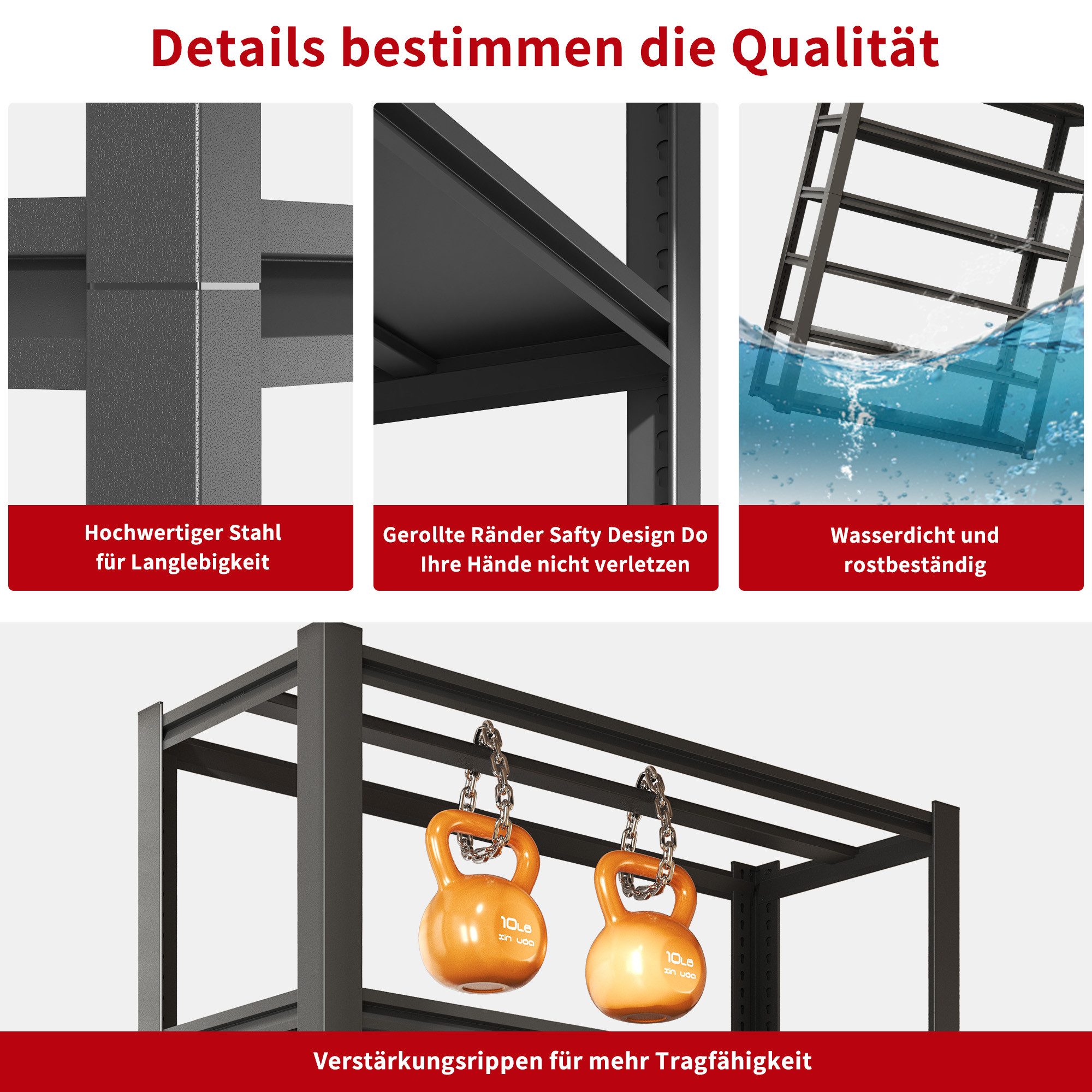 Odikalo Schwerlastregal Steckregal Lagerregal Höhenverstellbar 650 kg mehrere Größen Schwarz