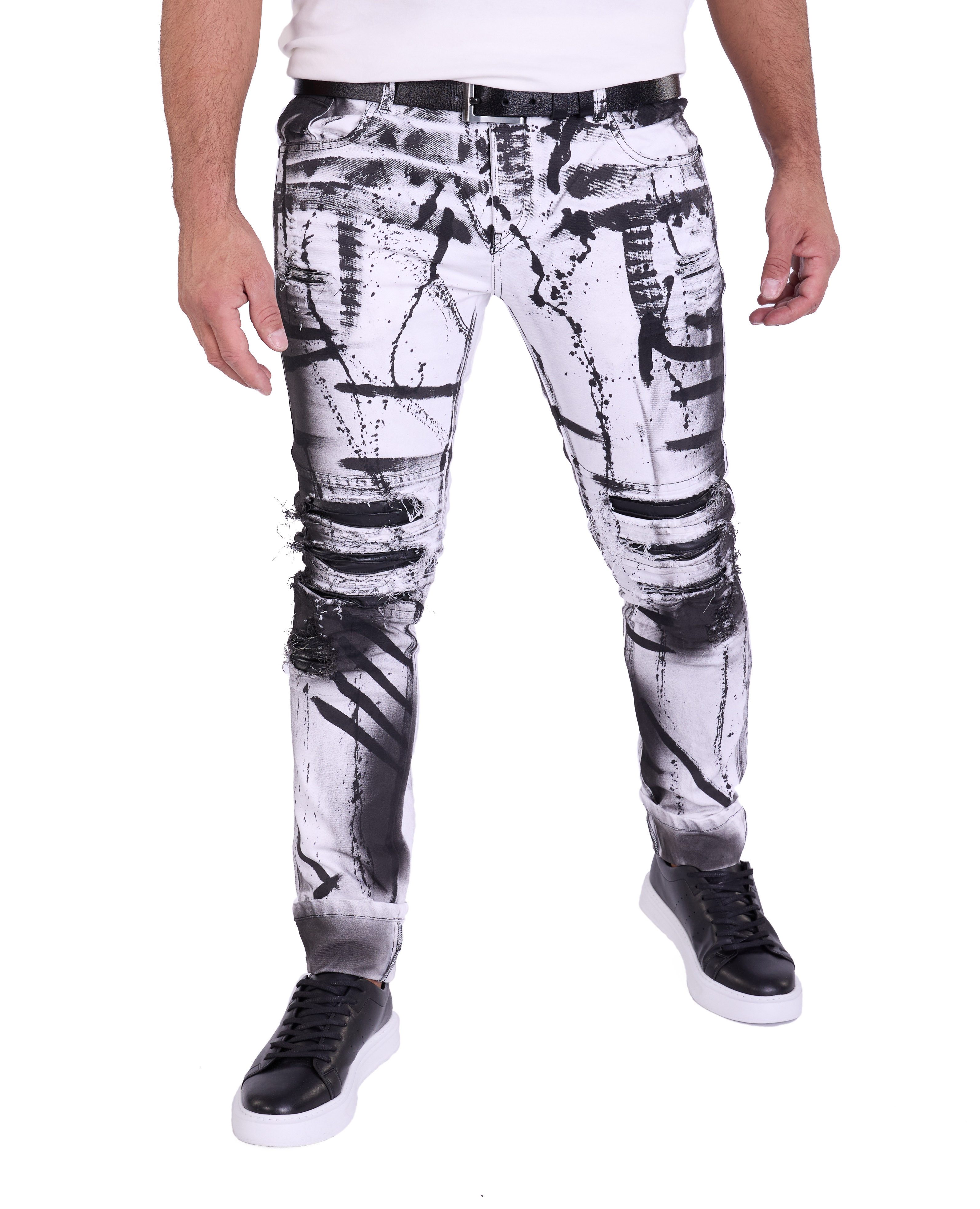 KINGZ Slim-fit-Jeans Herren Designer Jeans Slim-Fit mit Batik Waschung günstig online kaufen