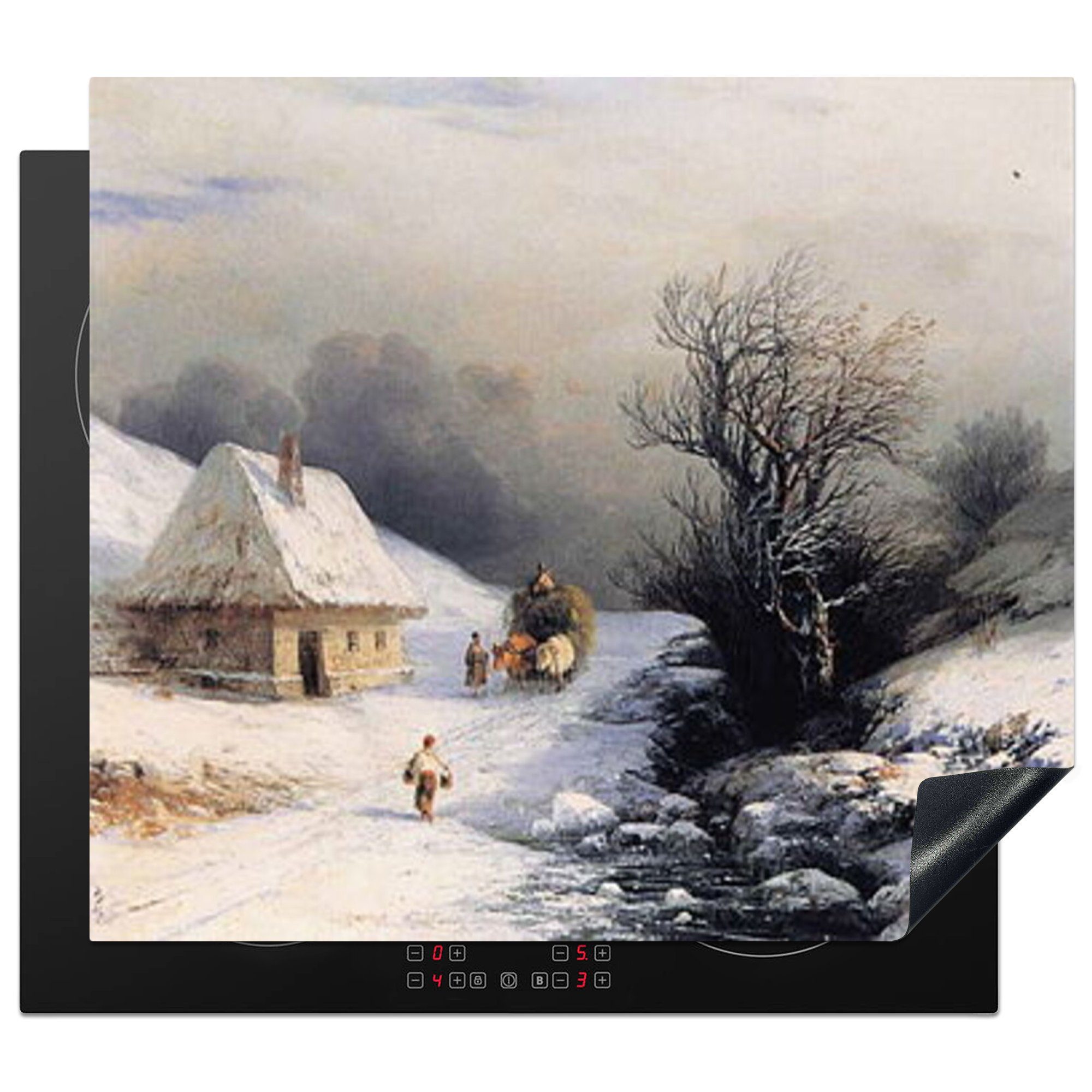 MuchoWow Herdblende-/Abdeckplatte Kleiner russischer Mobile 60x52 cm, von Vinyl, - Gemälde Winter Ivan, Arbeitsfläche (1 Ochsenkarren tlg), Ceranfeldabdeckung nutzbar, im