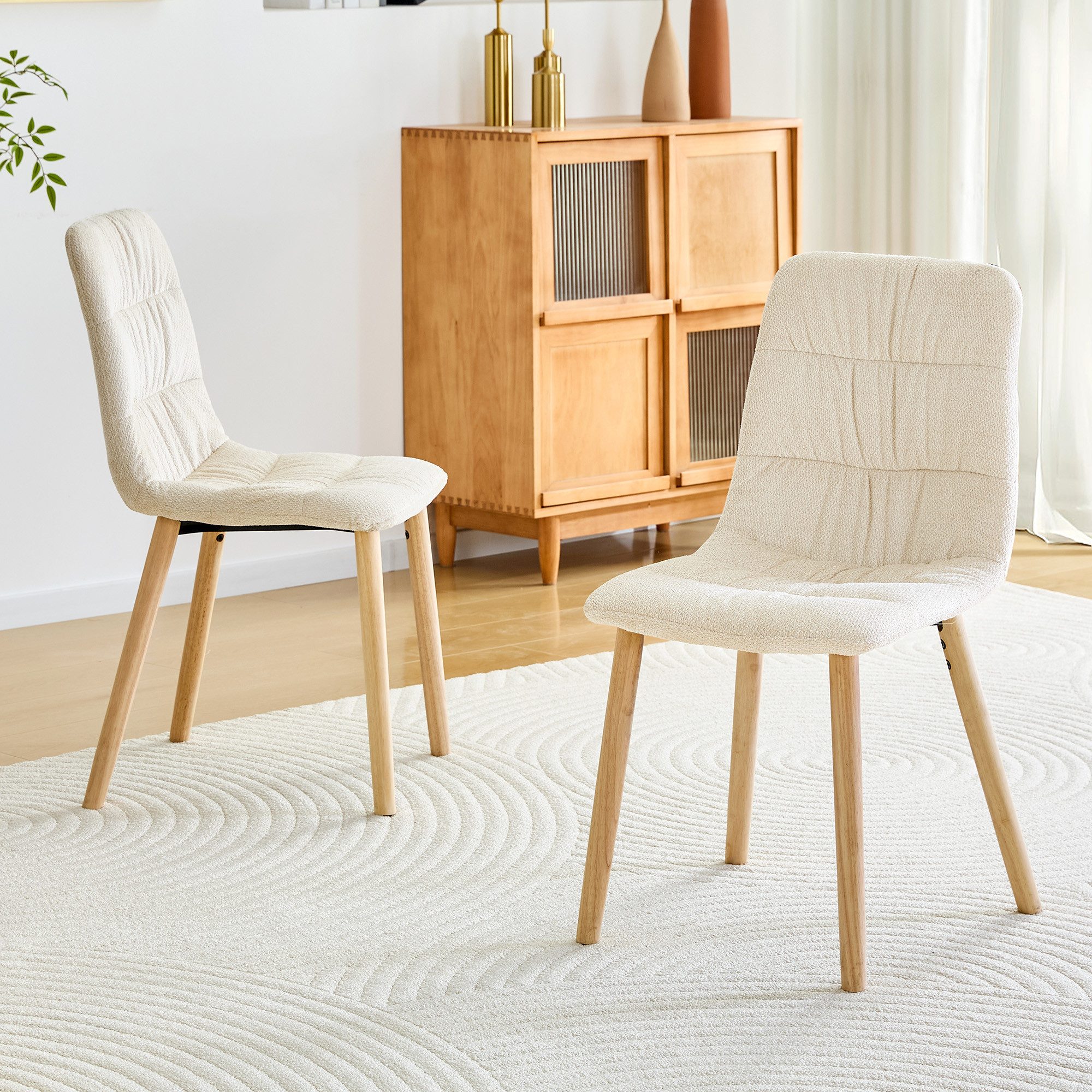 Fine Life Pro Esszimmerstuhl 2 Esszimmerstühle, weißer Stoff, Massivholzbeine, 88 cm, Nordischer Stil, für Esszimmer und Küche geeignet