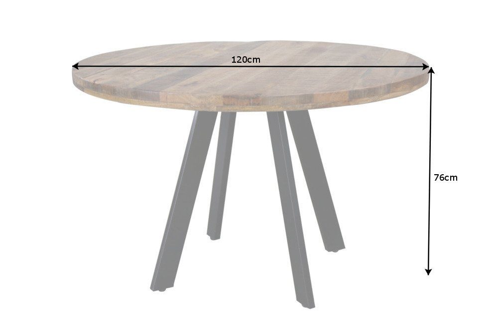 riess-ambiente Esstisch IRON CRAFT 120cm natur/schwarz - Mango-Massivholz, Eisen-Beine, rund, Industrial Design & bis zu 4 Personen – ideal für Dein Loft-Esszim – Bild 3 von 5