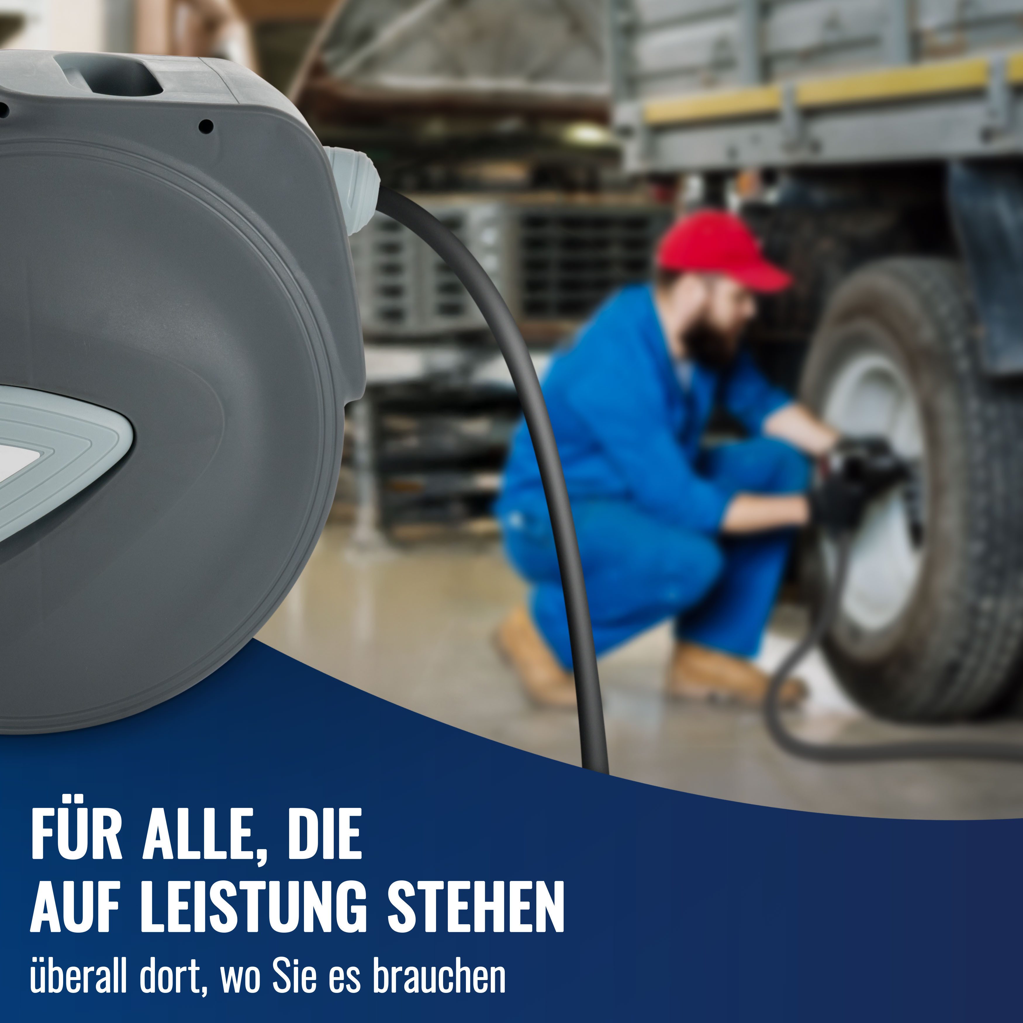 Poppstar Druckluftgeräte-Set Automatische Druckluftschlauchtrommel 10m, Schlauch: 10m + 1m, Innendurchmesser 5/16" (8x12mm), Schlauchtrommel mit Automatik Aufroller für Druckluft Schlauch