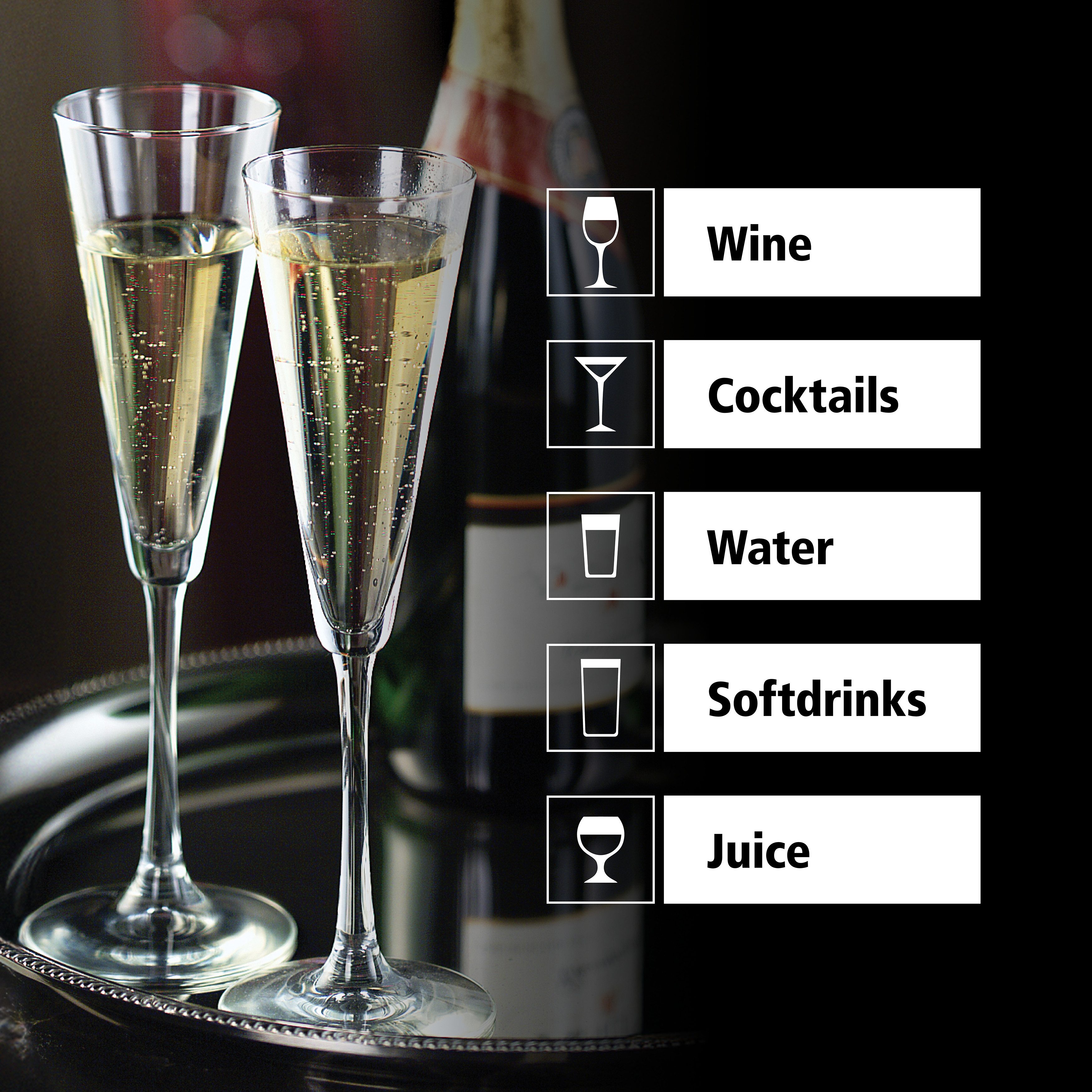 LIBBEY Sektglas Gläser-Set -VINA- 192 ml, Ø: 8,5 cm, H: 25 cm, 12er Set, 12-tlg., Glas, hochwertig verarbeitet, im modernen Design