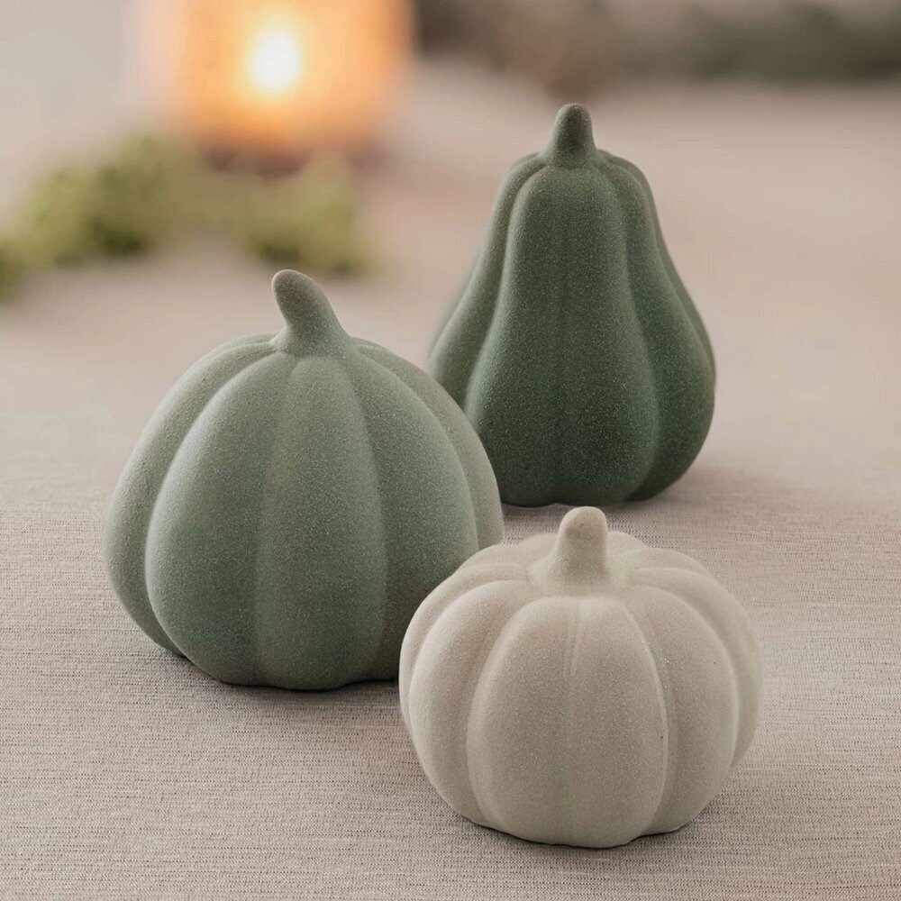 Home-trends24.de Dekofigur Kürbis Grün Figur Herbst Deko Terracotta Halloween 3er Set (3 St)