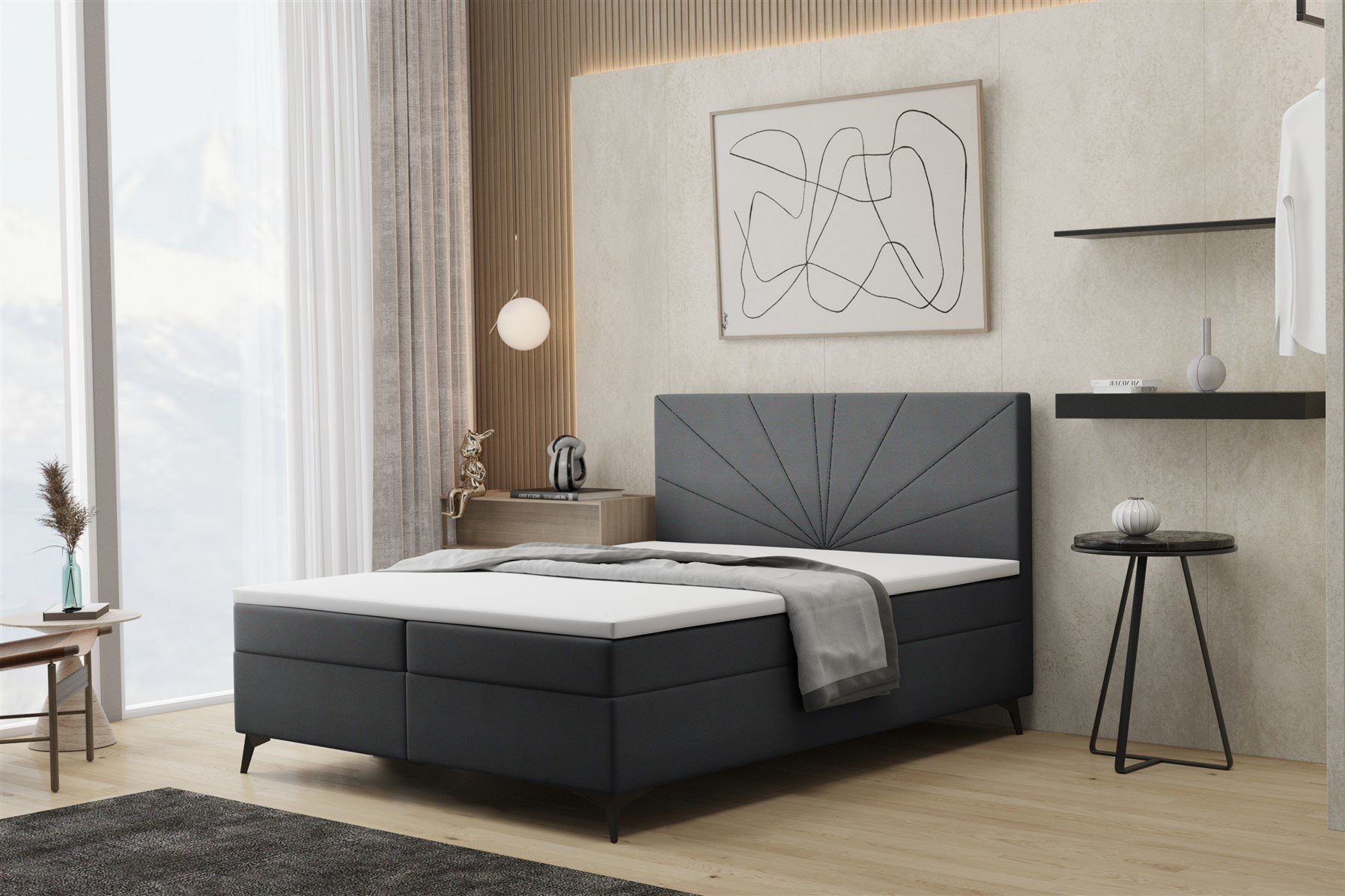 Fun Möbel Boxbett Schlafzimmerbett PONCE 200er in Stoff (inkl. Bettkasten, inkl. Kaltschaumtopper)