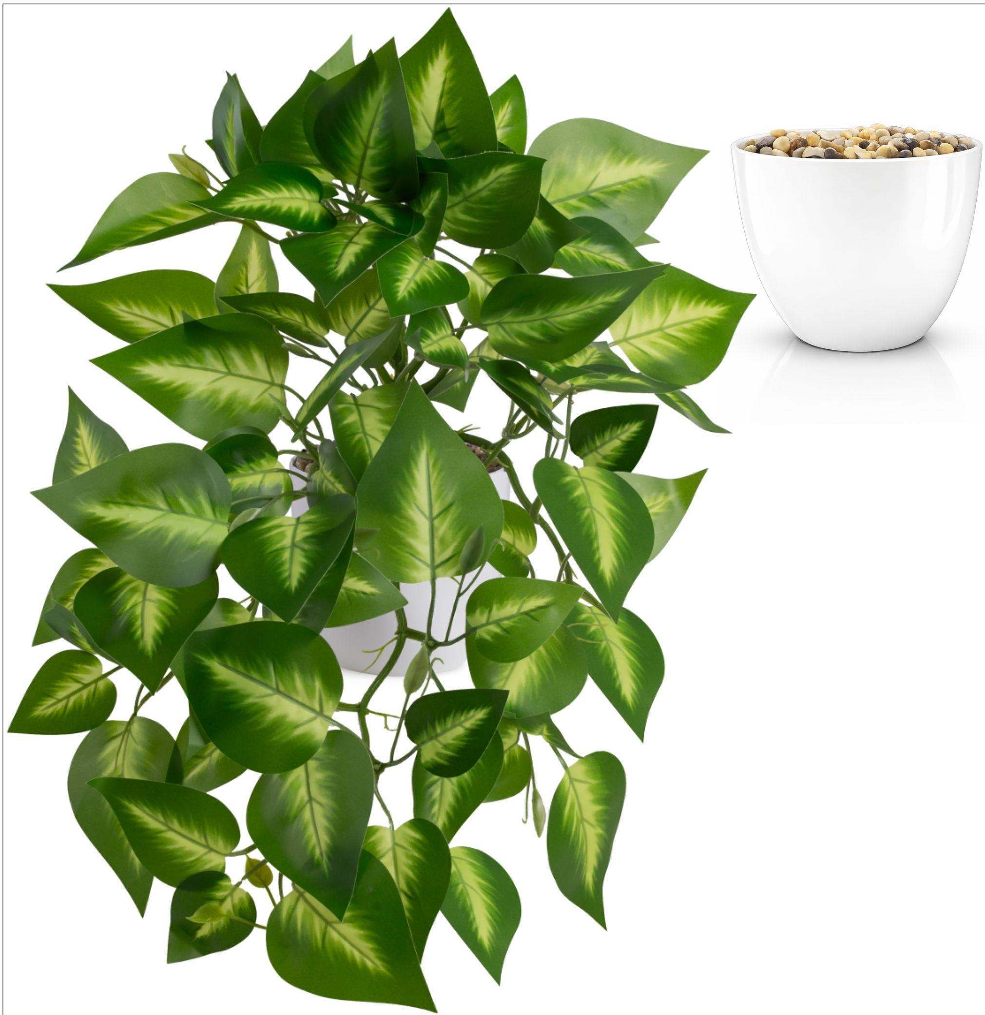 Kunstpflanze Künstliche Hängepflanzen im bruchfesten Topf, Hängepflanze künstlich Efeu, Monstera, Philodendron, Calathea, Pfeilblatt, Mosaik- & Zebrapflanze, PASCH, Bruchfester weißer Kunststofftopf