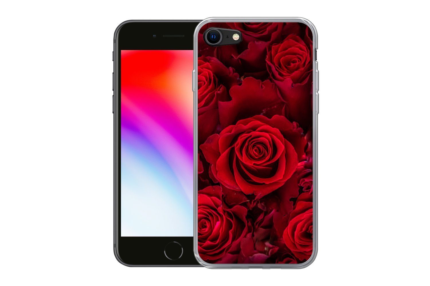 MuchoWow Handyhülle für Apple iPhone 7 Blumen - Rosen - Rot, Smartphone-Bumper, Print, Handy Schutzhülle Dünn