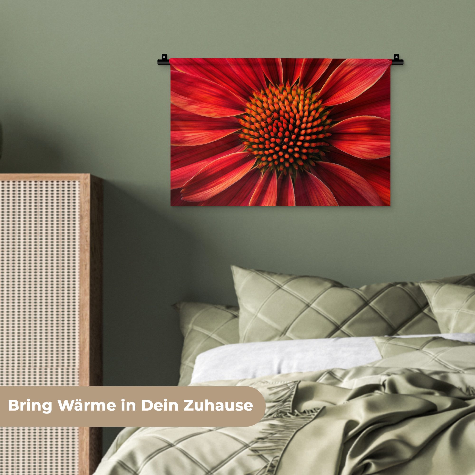 MuchoWow Wandteppich Nahaufnahme - Blume - Rot, Rechteckig, Höhe: 3 mm, Wandteppich für Wohnzimmer, Schlafzimmer, 60x40 cm