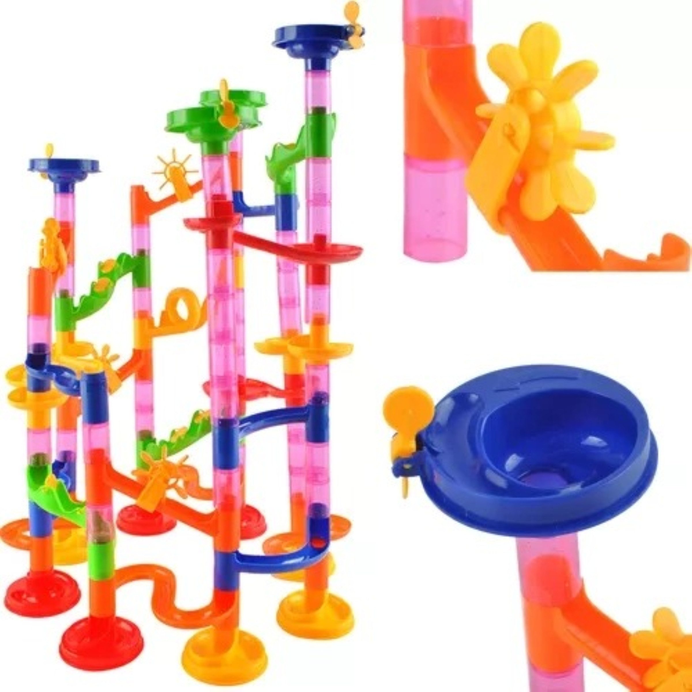 KRUZZEL Kugelbahn 3D Kugelbahn Bauset mit 105 Elementen und 30 Kugeln für Kinder, (3D Kugelbahn Bauset mit modularen Elementen für abwechslungsreiche Strecken, 135-tlg., Kugelbahn Set mit 105 Bauteilen und 30 Kugeln für kreatives Bauen), Dreidimensionaler