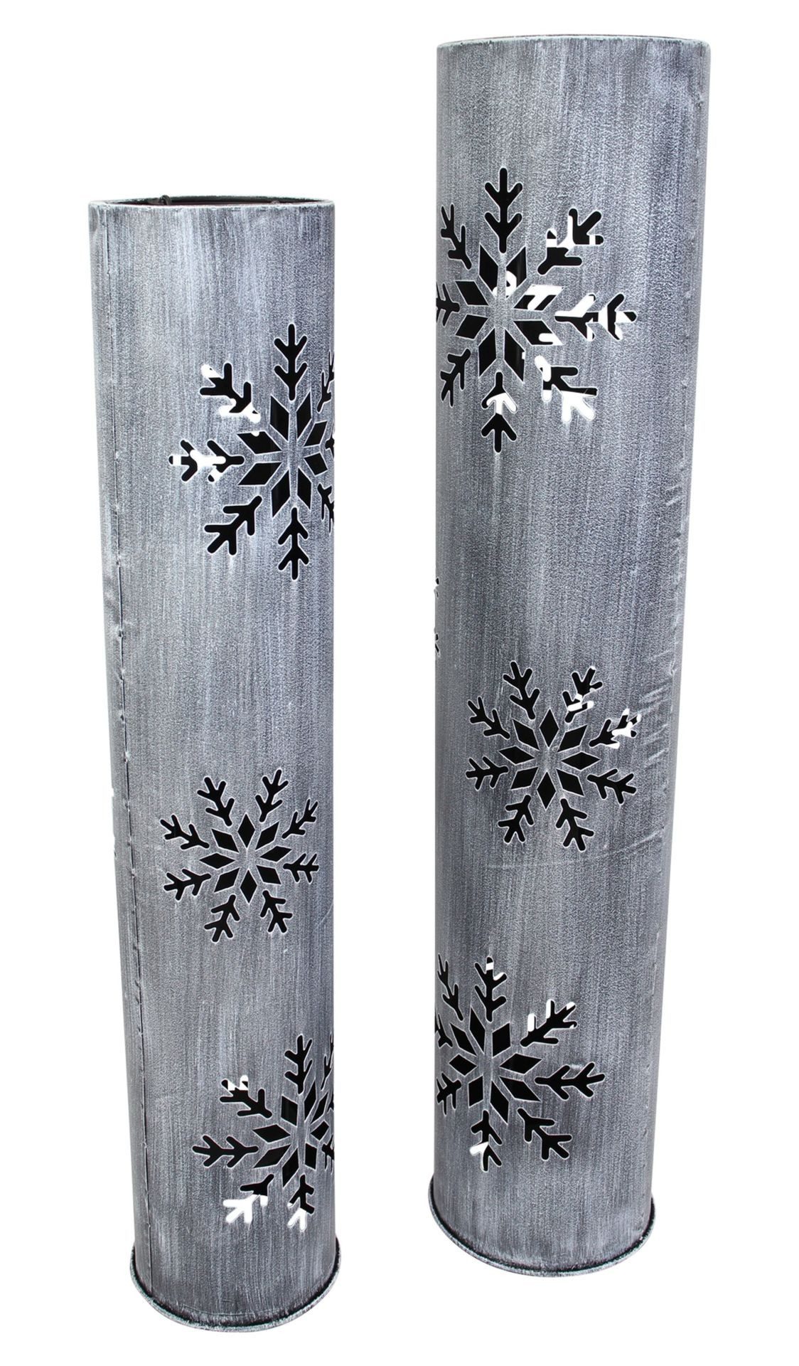 Home-trends24.de Dekosäule LED Windlicht Schneeflocke Metall Säule Garten Winter Deko 2er Set (2 St)
