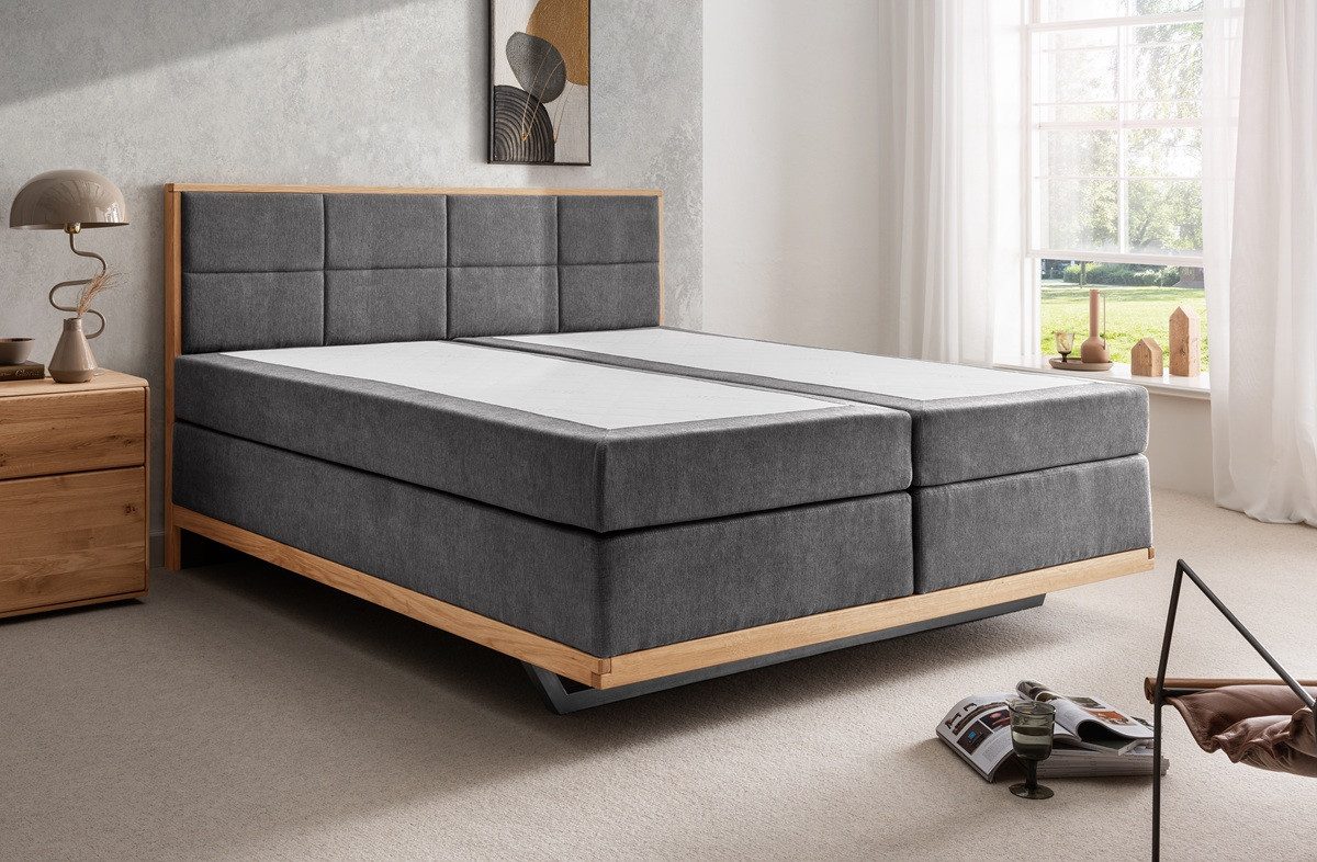 Main Möbel Boxspringbett Boxspringbett 'David' 180x200cm Eiche Stoff anthrazit